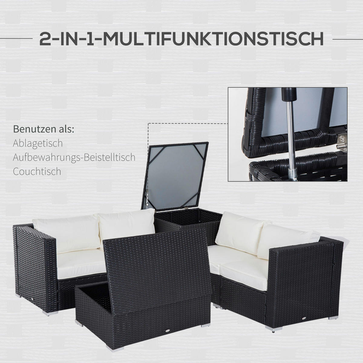 Outsunny Sitzgruppe schwarz Polyrattan B/H/L: ca. 70x70x66 cm Gartenmöbel_Set - schwarz (66,00/70,00/70,00cm) - Outsunny