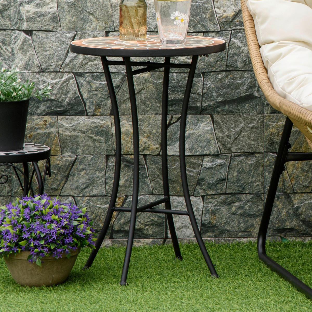 Outsunny Gartentisch schwarz Keramik H/D: ca. 54x36 cm Gartentisch - gelb/schwarz (36,00/54,00cm) - Outsunny