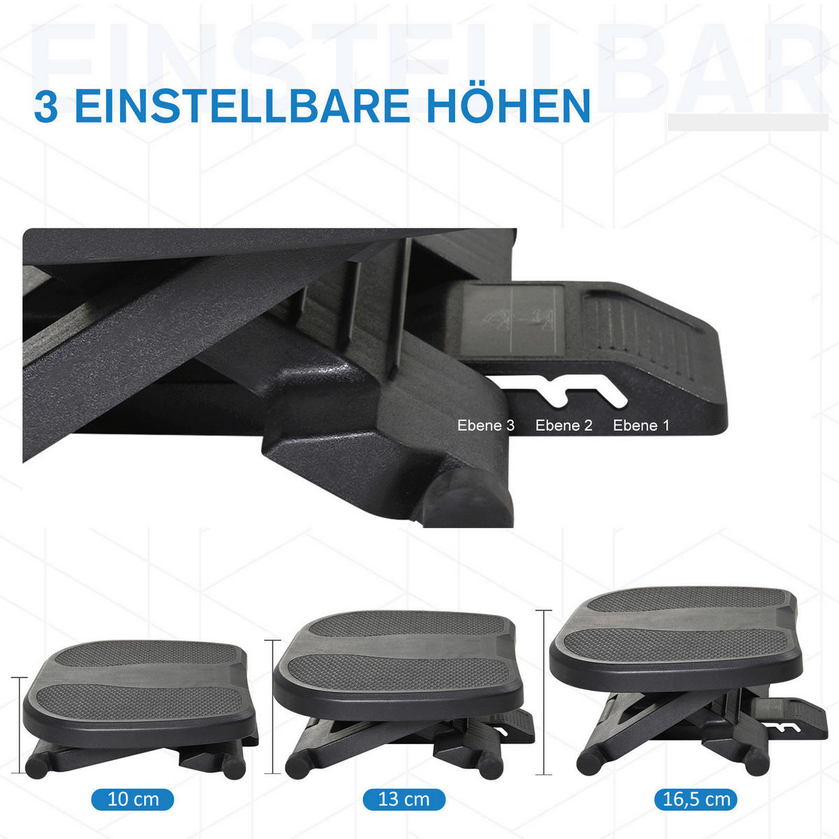 HOMCOM Fußstütze verstellbar schwarz Fußstütze verstellbar - schwarz (45,00/34,00/17,00cm) - HOMCOM