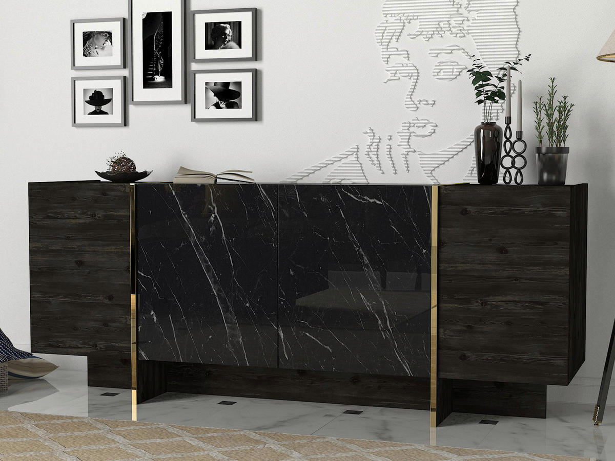 Sideboard Rebab Rebab braun dunkelgrau Marmoroptik B/H/T: ca. 180x75,5x46,6 cm Rebab - Marmoroptik/dunkelgrau (180,00/75,50/46,60cm) - moebel17