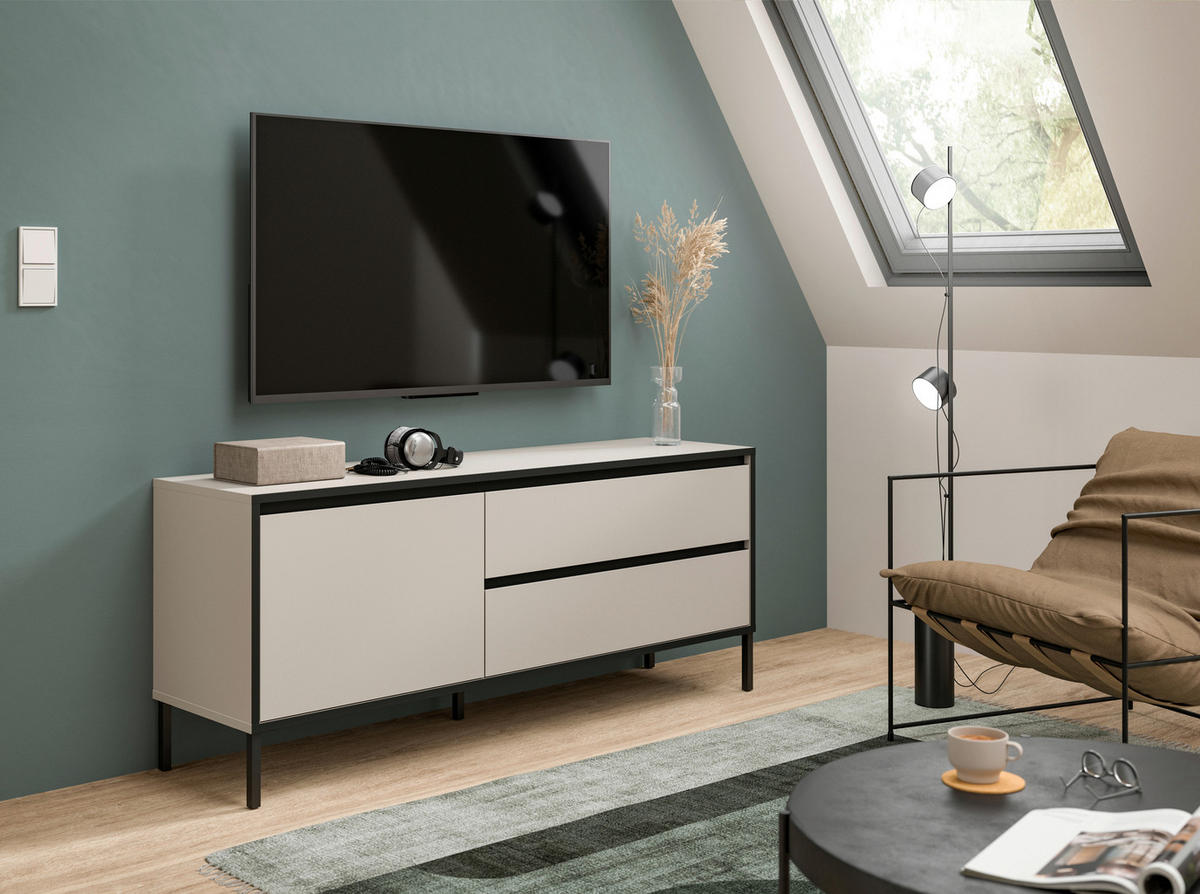 Lowboard Tron Kaschmirgrau Nachbildung schwarz B/H/T: ca. 150x62x38 cm Tron - schwarz (150,00/62,00/38,00cm) - xonox.home