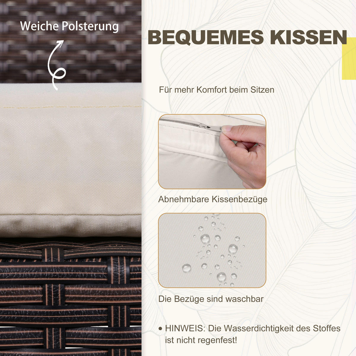 Outsunny Sitzgruppe creme Polyester B/H/L: ca. 57x63x76 cm Gartenmöbel-Set - braun/creme (76,00/57,00/63,00cm) - Outsunny