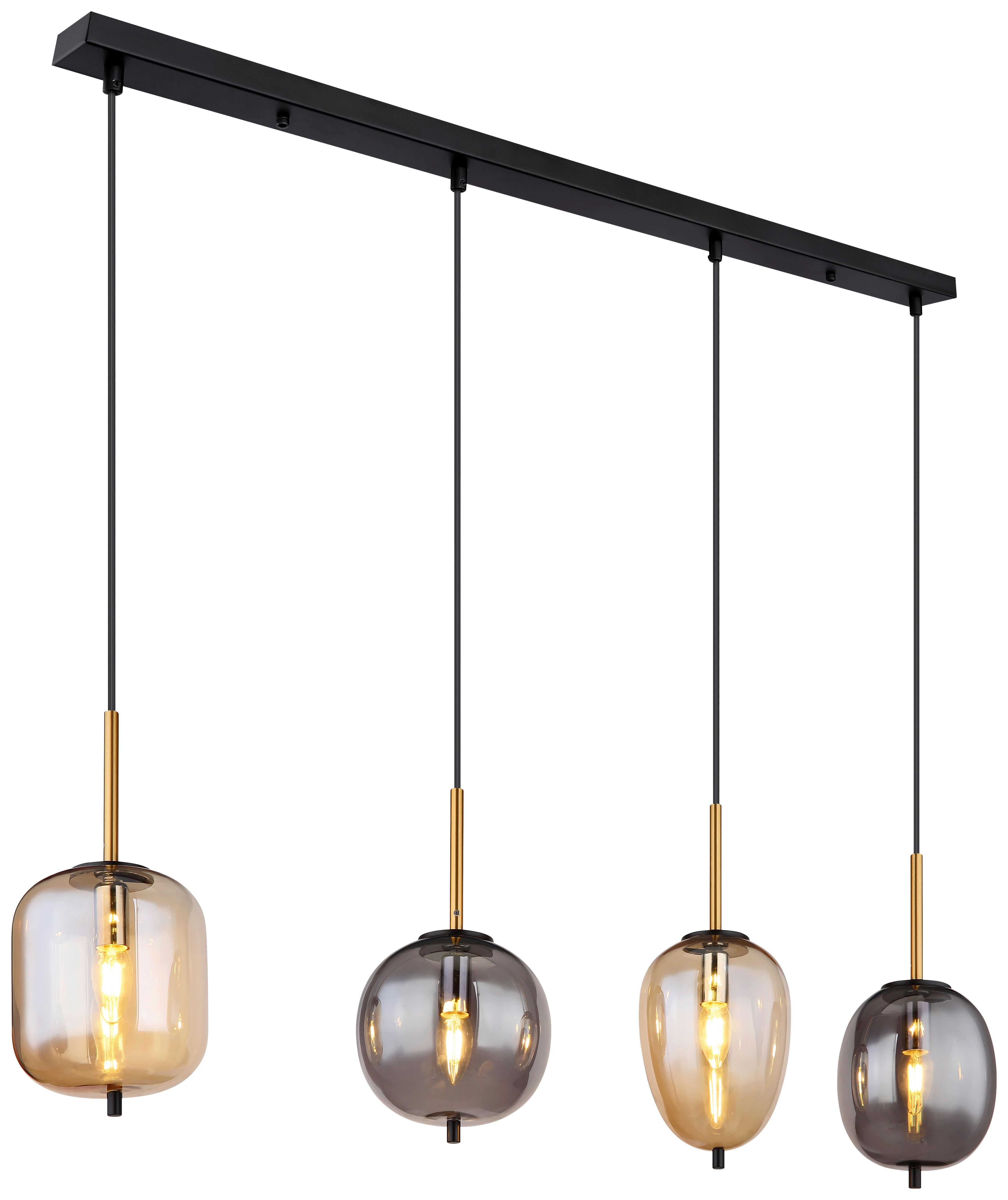 GLOBO Pendelleuchte Blacky 15345-4A Rauch amber schwarz Glas Messing Metall B/H/L: ca. 18,5x120x110 cm E14 4 Brennstellen Pendelleuchte Blacky - schwarz/Rauch (110,00/18,50/120,00cm) - GLOBO