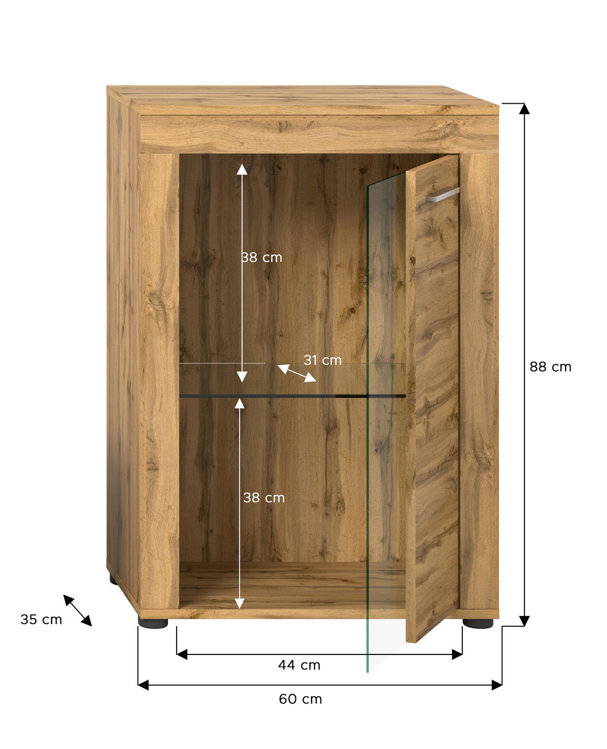 Vitrine Jam Eiche Wotan Nachbildung B/H/T: ca. 60x86x35 cm Jam - Eiche (60,00/86,00/35,00cm) - xonox.home