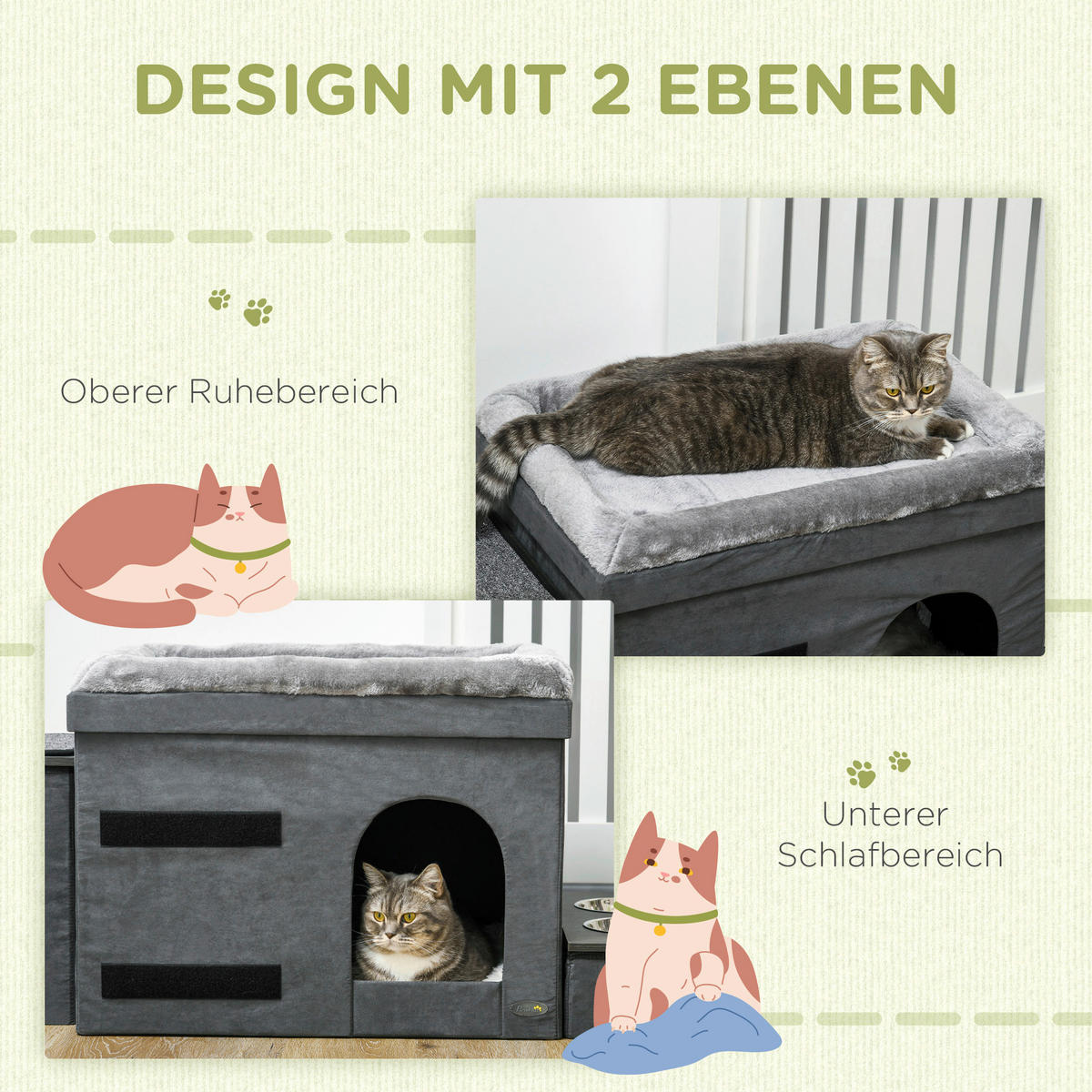 PawHut Katzen-Zubehör grau Edelstahl B/H/L: ca. 50x70x51,5 cm Katzenhütte - grau (51,50/50,00/70,00cm) - PawHut