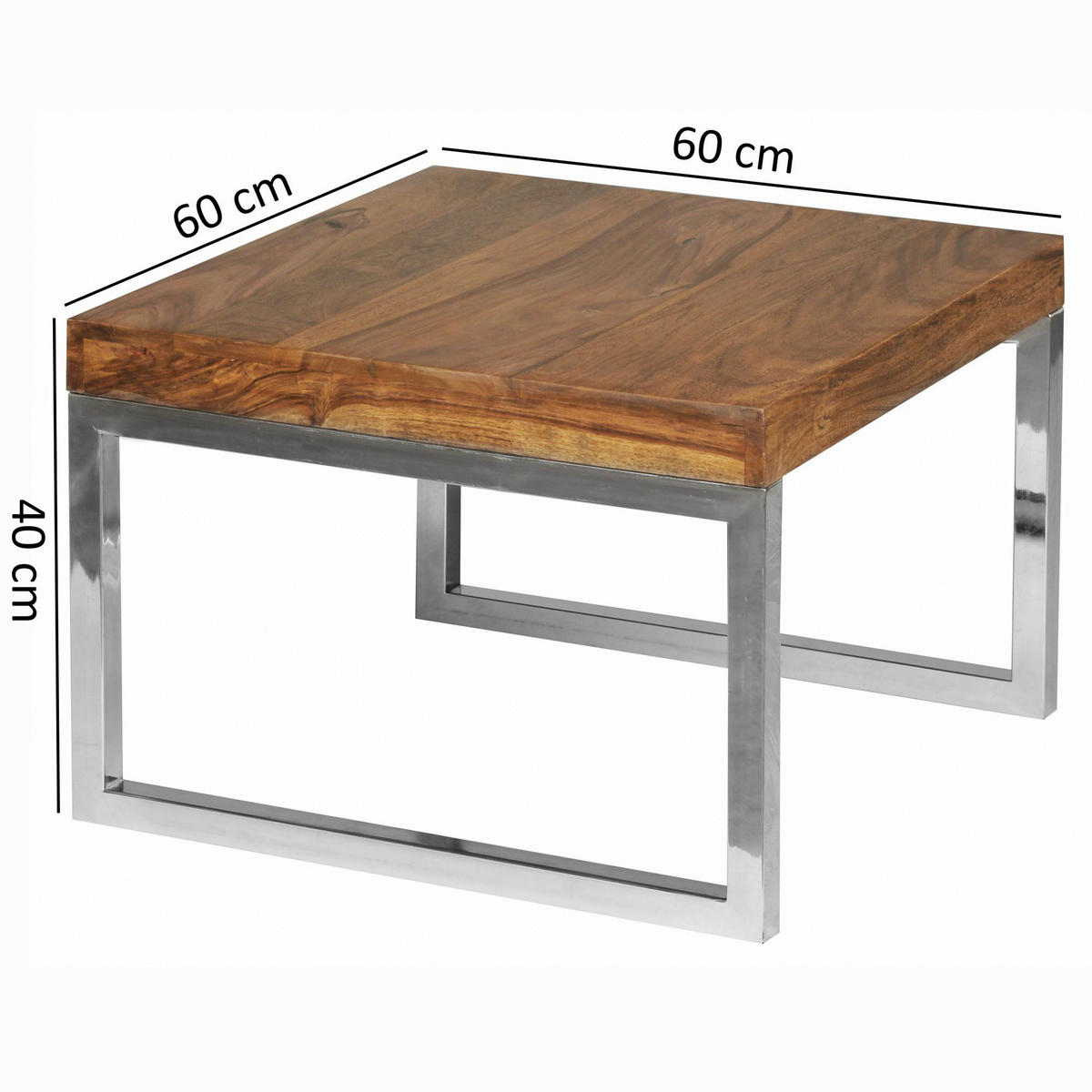 Beistelltisch natur Chrom verchromt Echtholz Metall B/H/T: ca. 60x40x60 cm Beistelltisch - natur/Chrom (60,00/40,00/60,00cm) - Wohnling