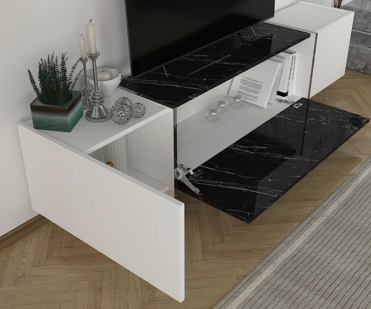 Wohnwand Veyron weiß Marmoroptik schwarz B/H/T: ca. 180x45x32 cm Veyron - weiß/Marmoroptik (180,00/45,00/32,00cm) - moebel17
