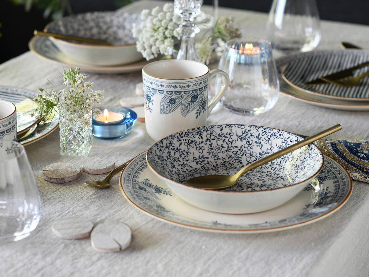 CreaTable Tafelservice Euböa blau Steingut 16 tlg. Euböa - blau (33,00/33,00/30,50cm) - CreaTable