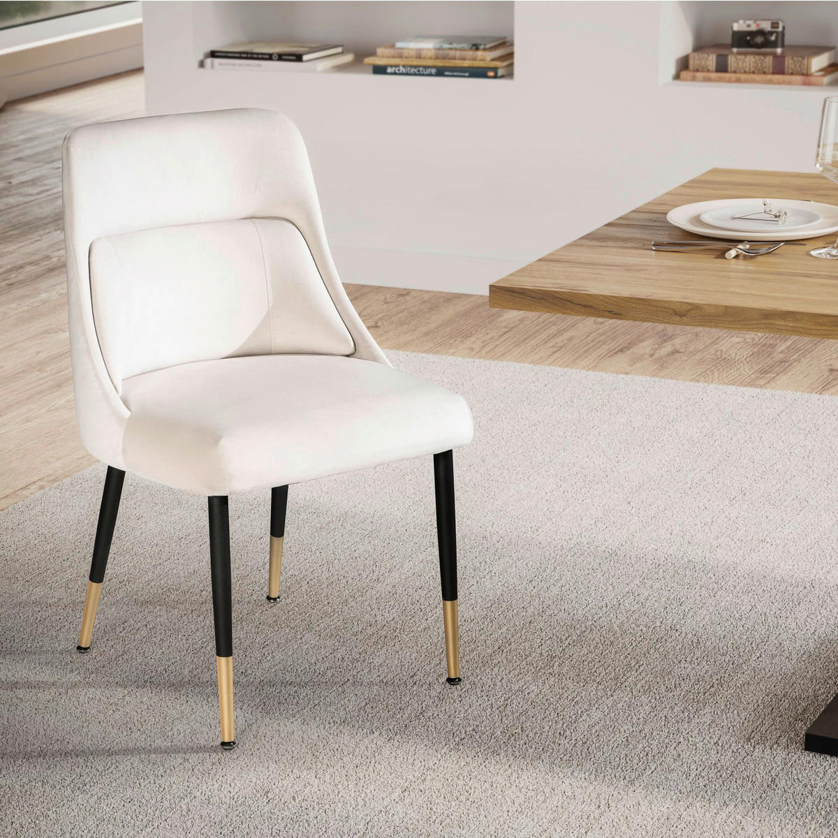 Stuhl beige Polyester Esszimmerstuhl - beige - Wohnling