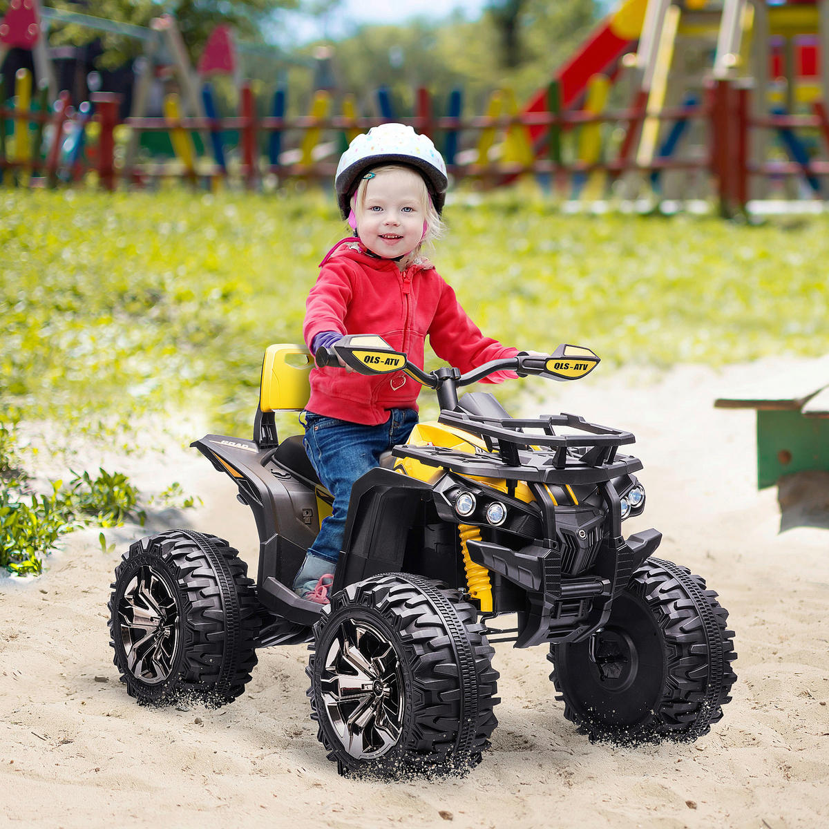 HOMCOM Kinderauto gelb B/H/L: ca. 65x100x73 cm Kinder-Elektrofahrzeug - gelb (73,00/65,00/100,00cm) - HOMCOM