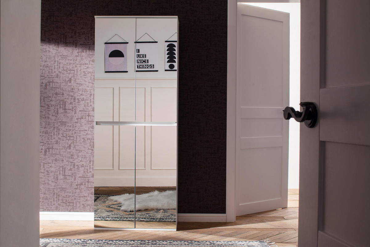 Garderobenschrank Mirror weiß B/H/T: ca. 74x191x34 cm Mirror - weiß (74,00/191,00/34,00cm) - Trendteam