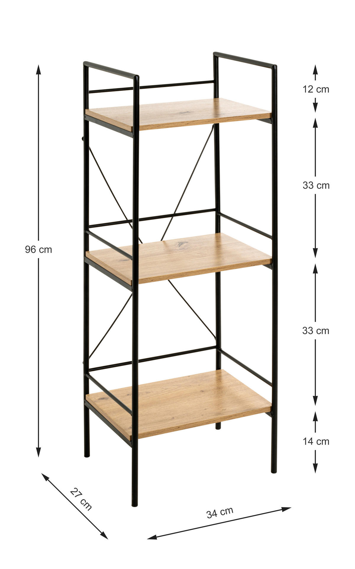Regal  Eiche Nachbildung schwarz B/H/T: ca. 34x96x27 cm Mosel_2_Regal 21958 - Eiche/schwarz (34,00/96,00/27,00cm)