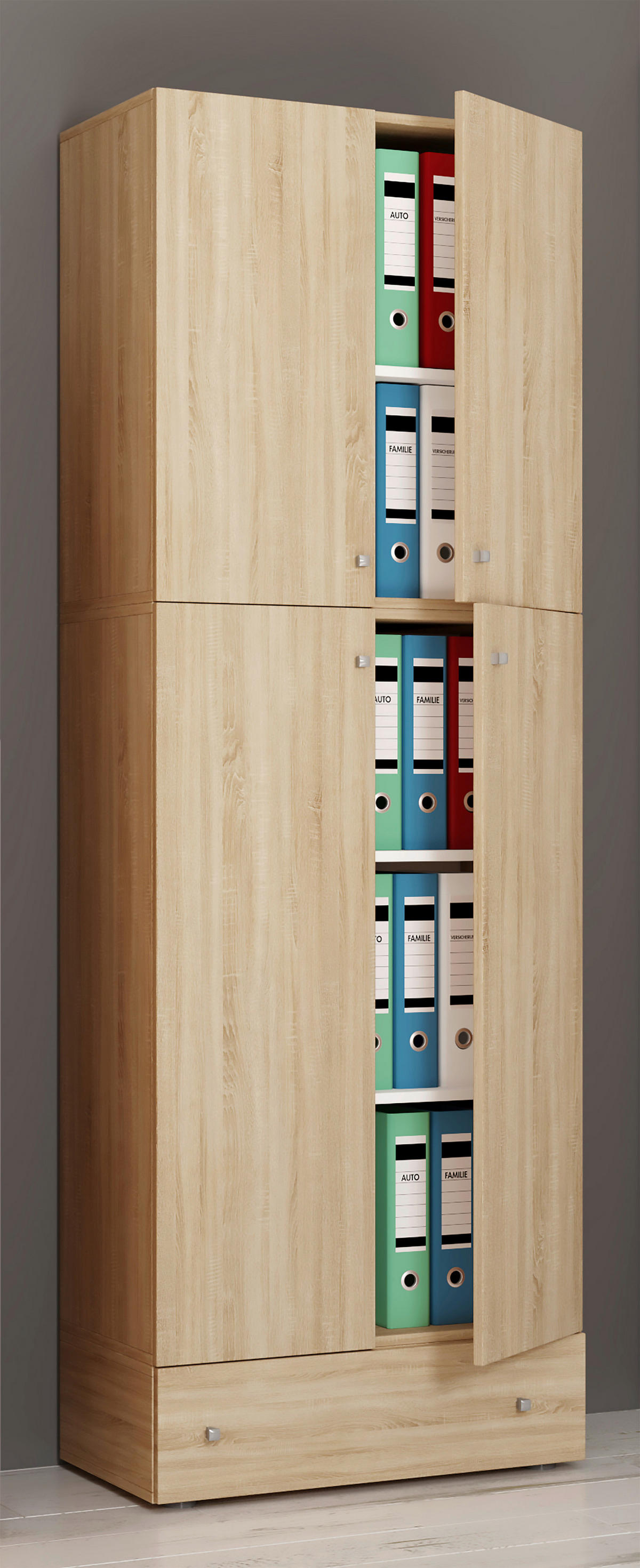 Büroschrank Lona Eiche Sonoma Nachbildung weiß B/H/T: ca. 70x200x39 cm Lona - Eiche/weiß (70,00/200,00/39,00cm) - VCM Möbel