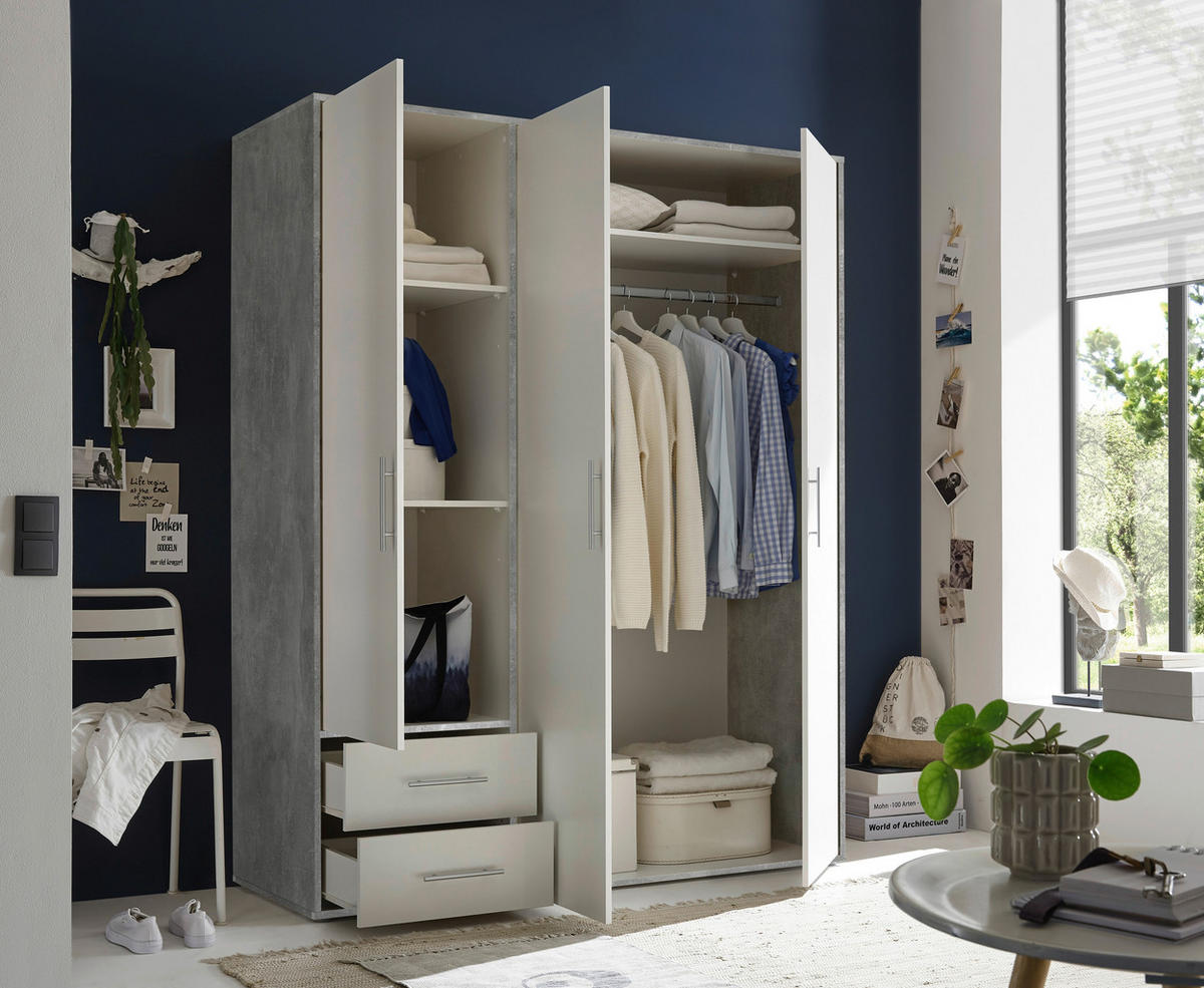 Kleiderschrank Valencia  B/H/T: ca. 155x195x60 cm Valencia - Beton/weiß (155,00/195,00/60,00cm)