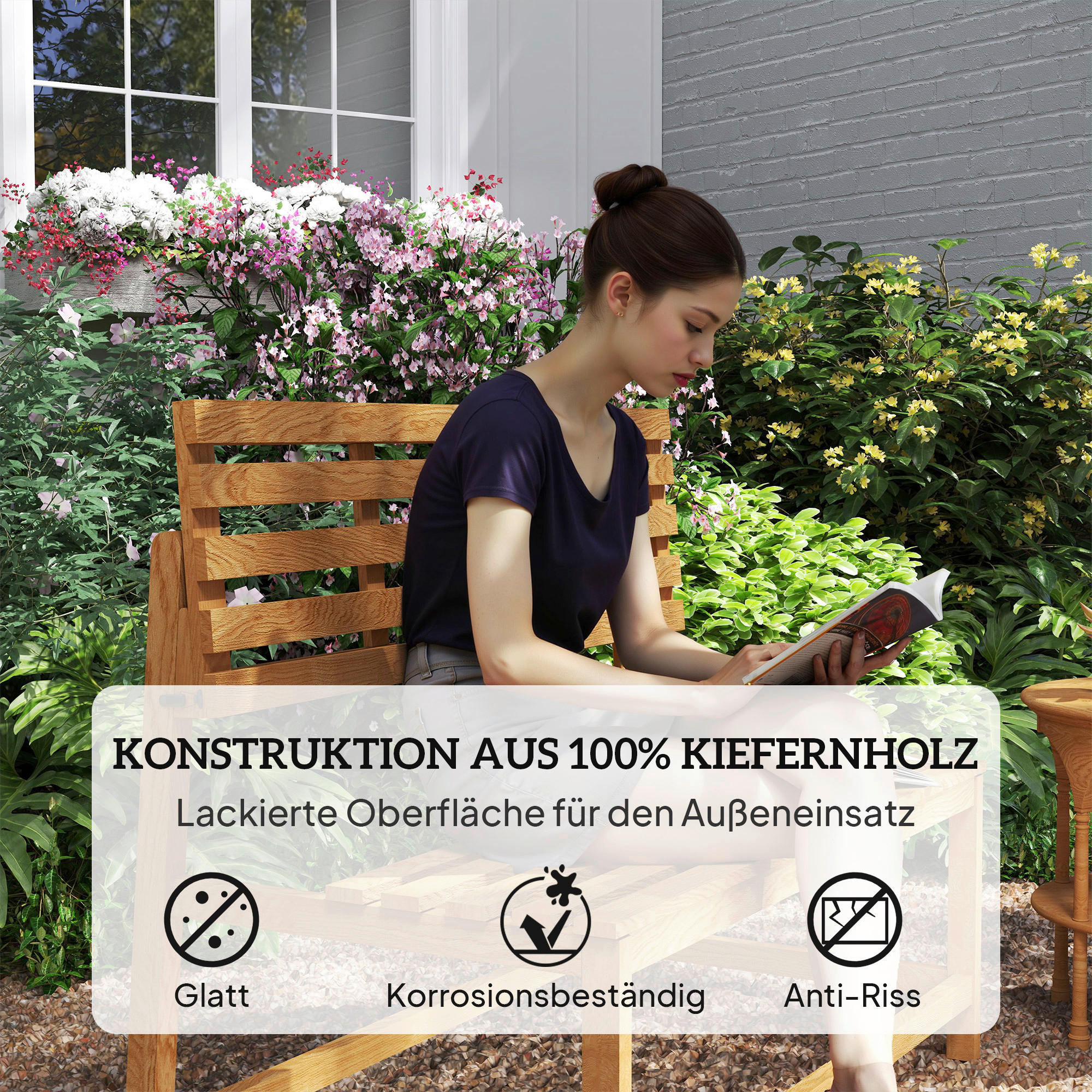 Thumbnail - Outsunny Gartenbank teak Holz B/H/L: ca. 61x89x110 cm