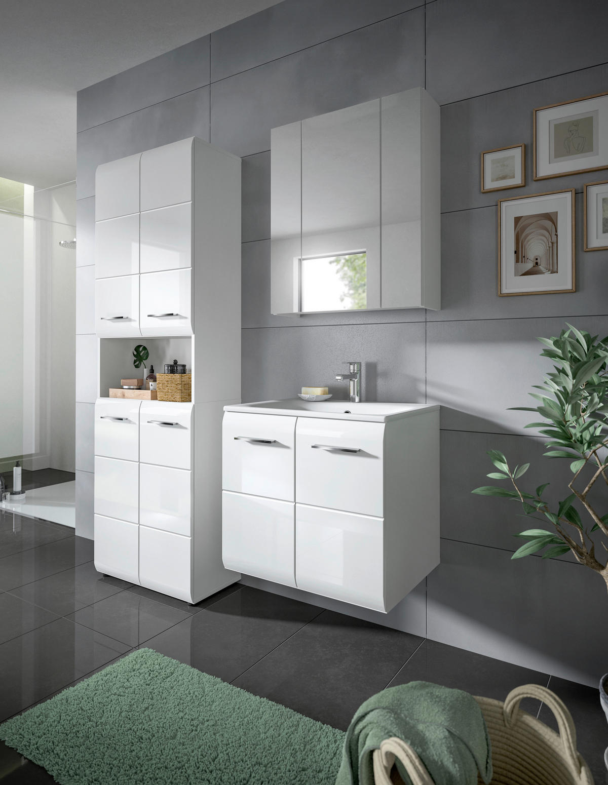 Badezimmer-Set Ice weiß weiß Hochglanz B/H/T: ca. 135x185x46 cm Ice - weiß (135,00/185,00/46,00cm) - xonox.home