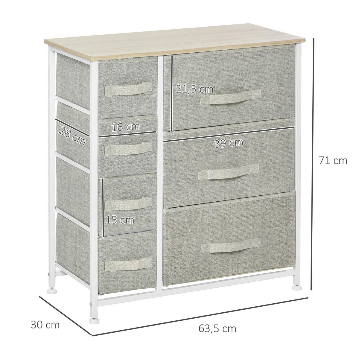 HOMCOM Aufbewahrungsregal hellgrau Polypropylen B/H/L: ca. 30x63,5x71 cm Schubladenschrank - hellgrau (71,00/30,00/63,50cm) - HOMCOM