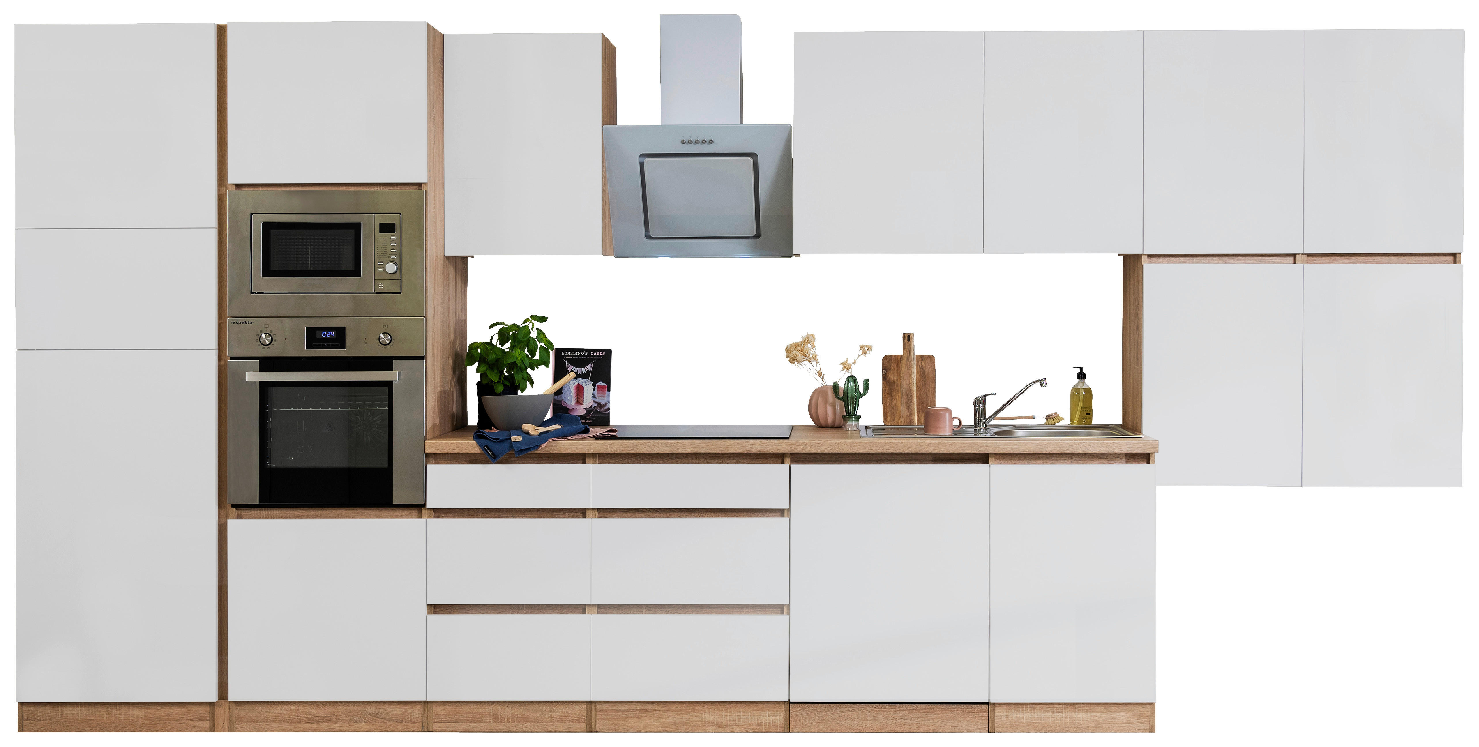 Respekta Küchenblock Premium weiß matt B/H/T: ca. 445x220,5x60 cm Premium - Eiche/weiß (445,00/220,50/60,00cm) - Respekta