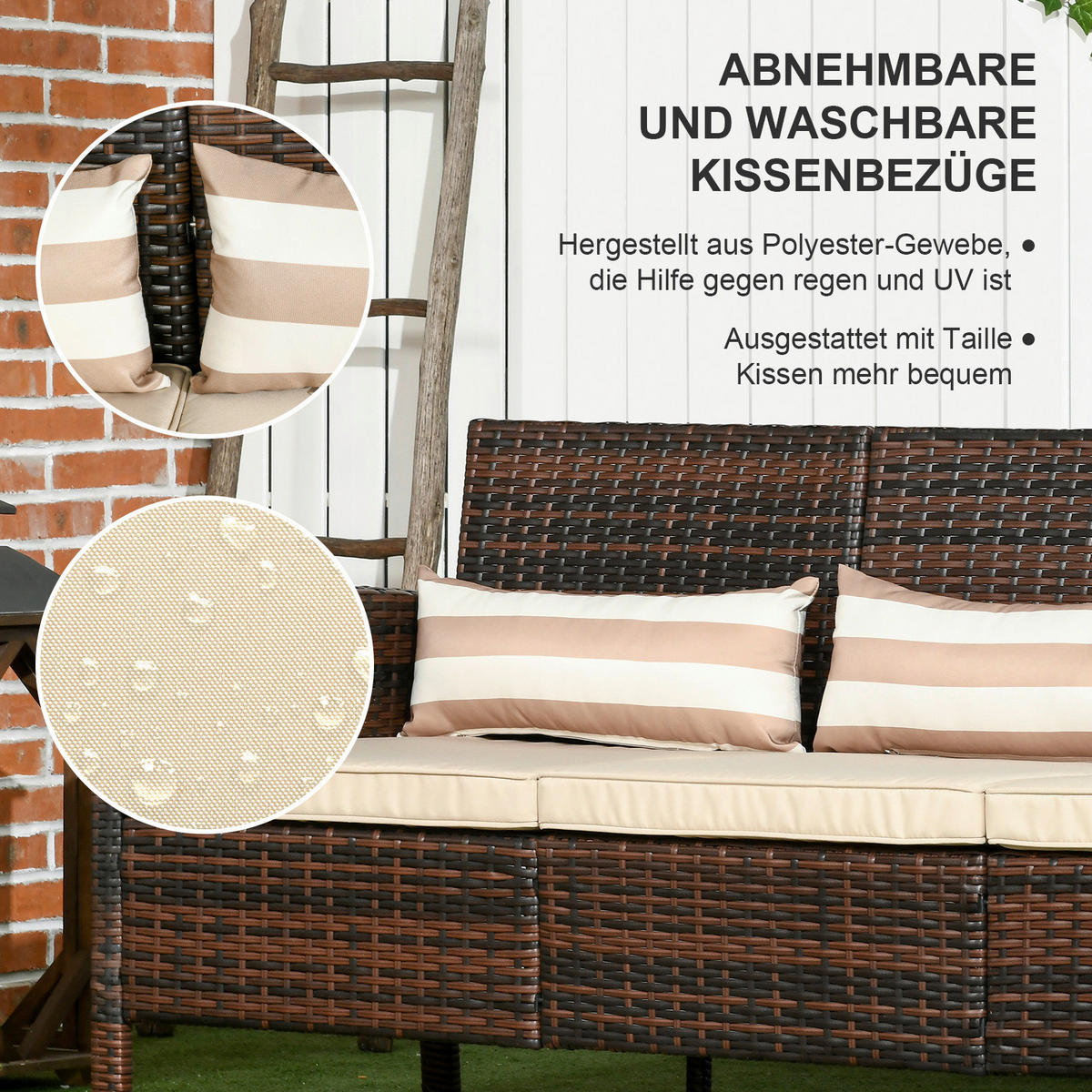 Outsunny Gartensofa braun Stahl B/H/L: ca. 68x78x173 cm Gartensofa - braun (173,00/68,00/78,00cm) - Outsunny
