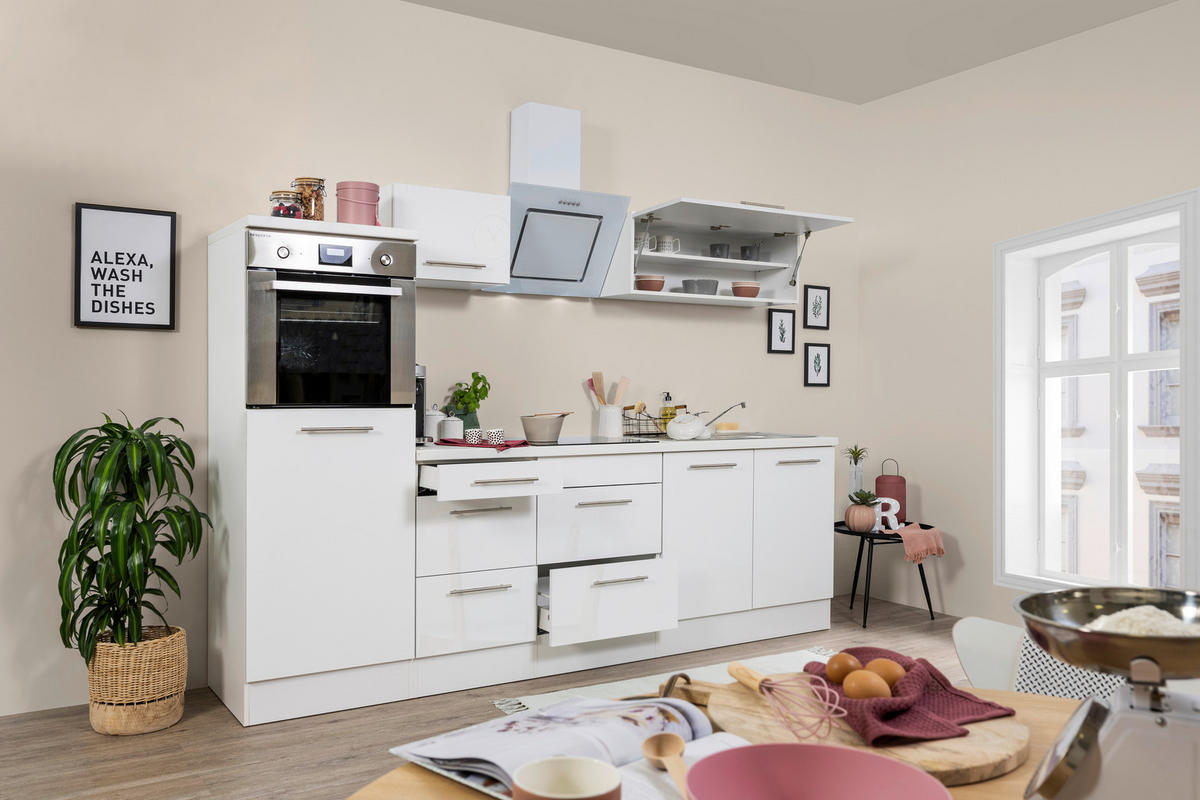 Respekta Küchenblock Amanda weiß Hochglanz B/H/T: ca. 270x200x60 cm Amanda - weiß/Edelstahloptik (270,00/200,00/60,00cm) - Respekta