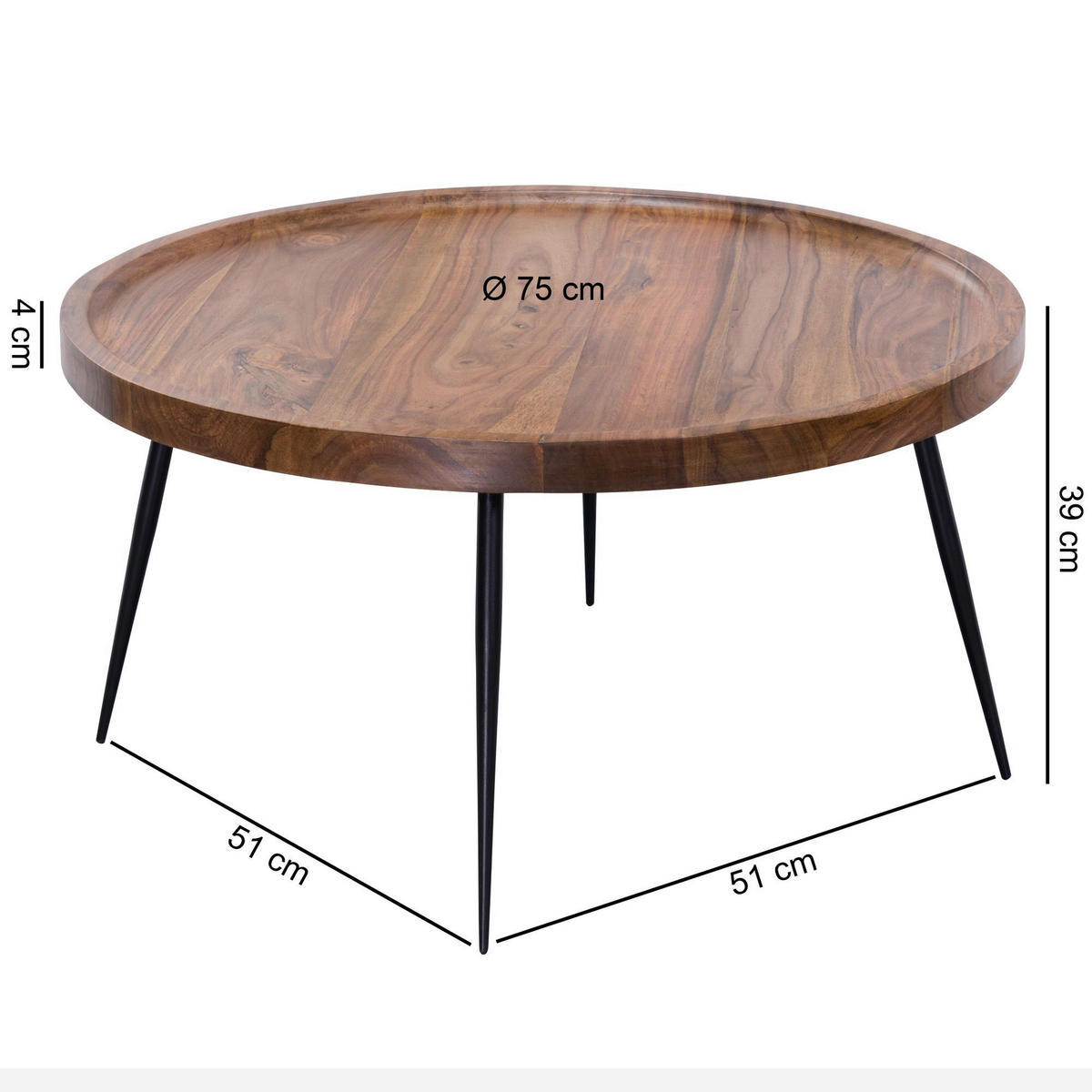 Couchtisch natur schwarz lackiert B/H/T: ca. 75x39x75 cm Couchtisch - natur/schwarz (75,00/39,00/75,00cm) - Wohnling