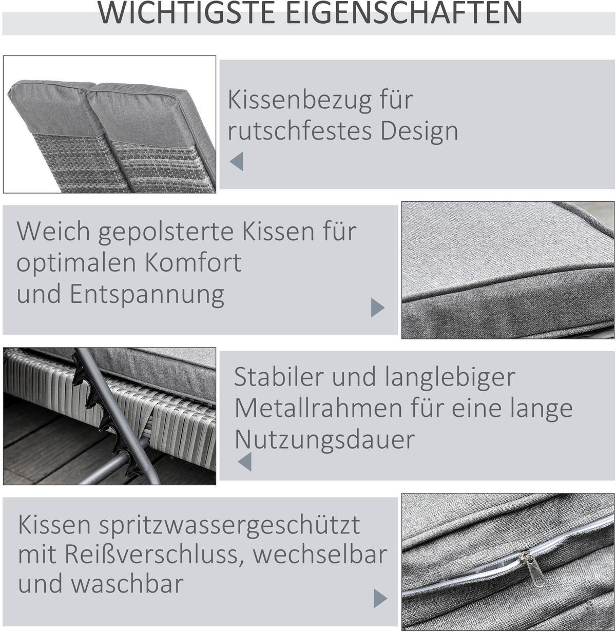 Outsunny Doppelliege grau Metall B/H/L: ca. 120x28x195 cm Doppelliege - grau (195,00/120,00/28,00cm) - Outsunny