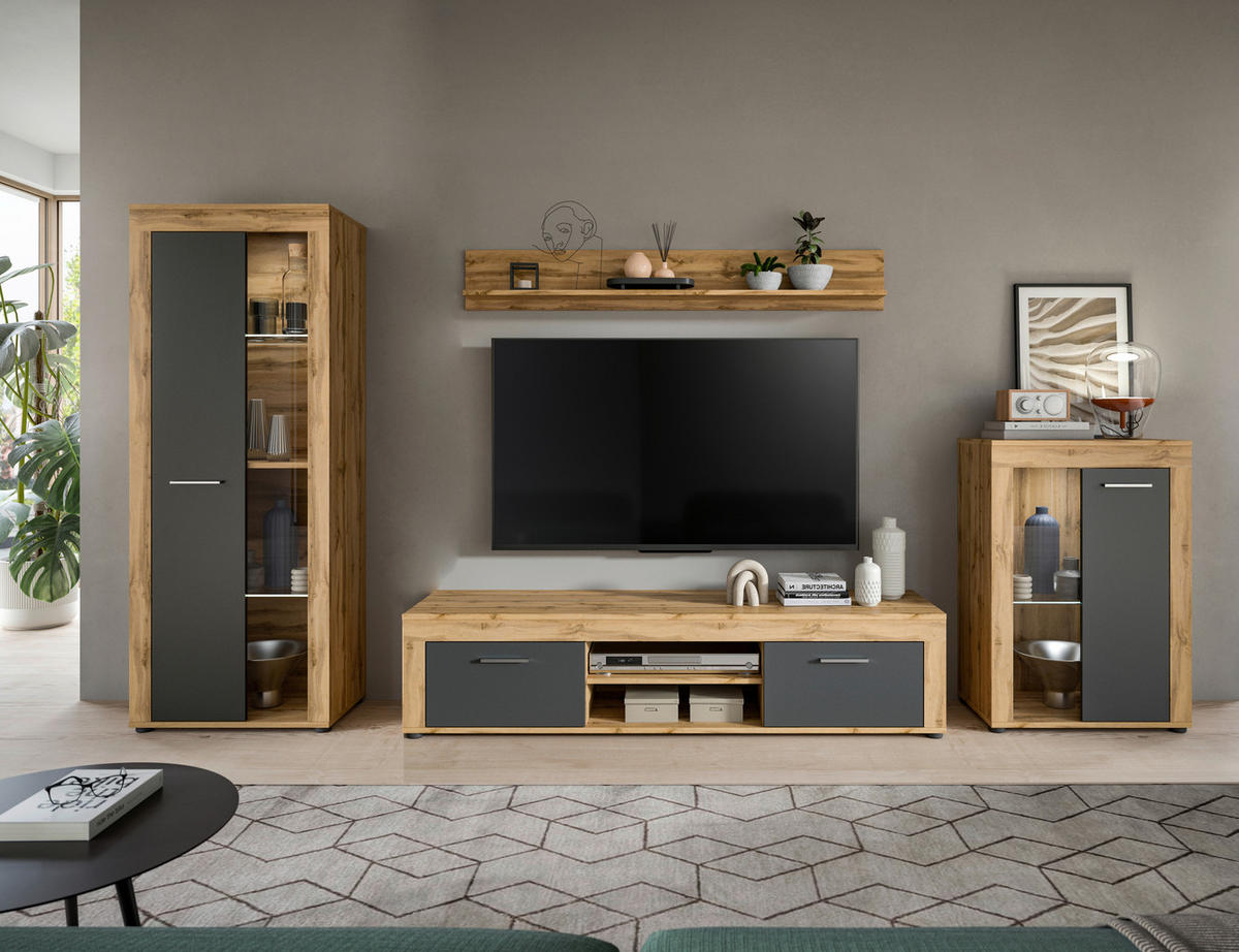 Wohnwand Jam Eiche Wotan Nachbildung grau B/H/T: ca. 310x169x35 cm Jam - Eiche/grau (310,00/169,00/35,00cm) - xonox.home