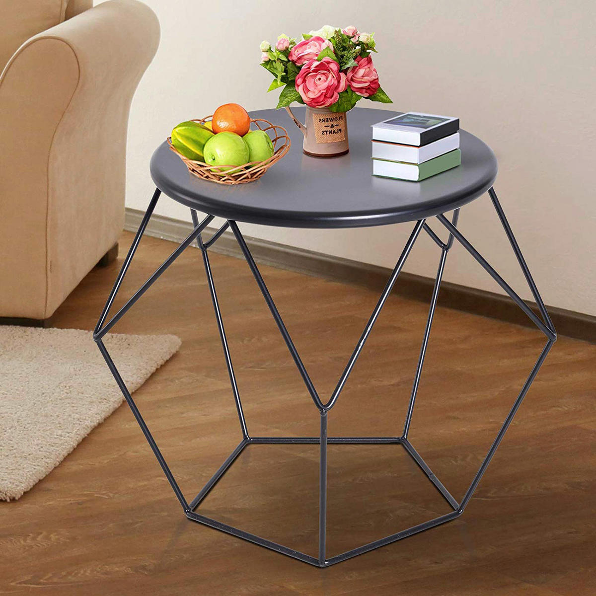 HOMCOM Beistelltisch schwarz Stahl H/D: ca. 44x54 cm Beistelltisch - schwarz (54,00/44,00cm) - HOMCOM