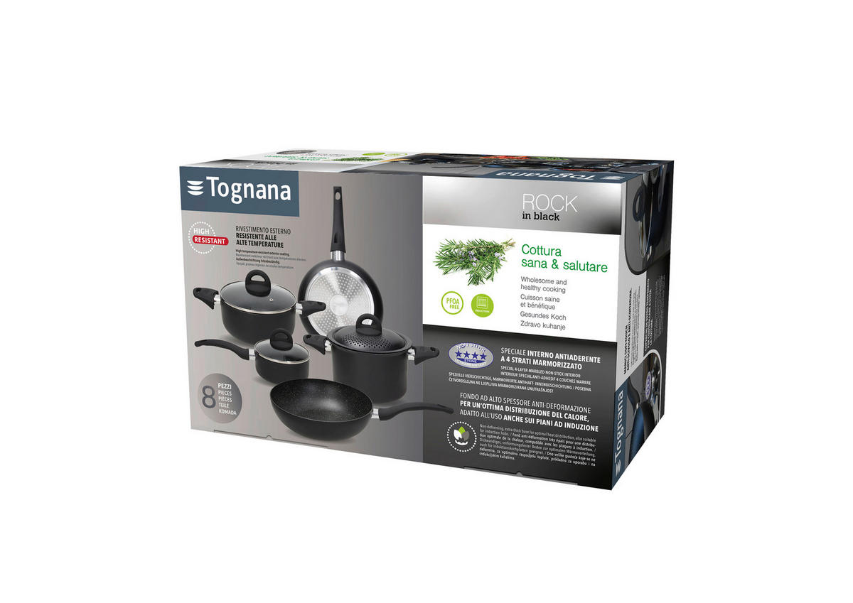 TOGNANA Topfset Grancucina Rock Black schwarz Aluminium 8 tlg. Grancucina Rock Black - schwarz - TOGNANA