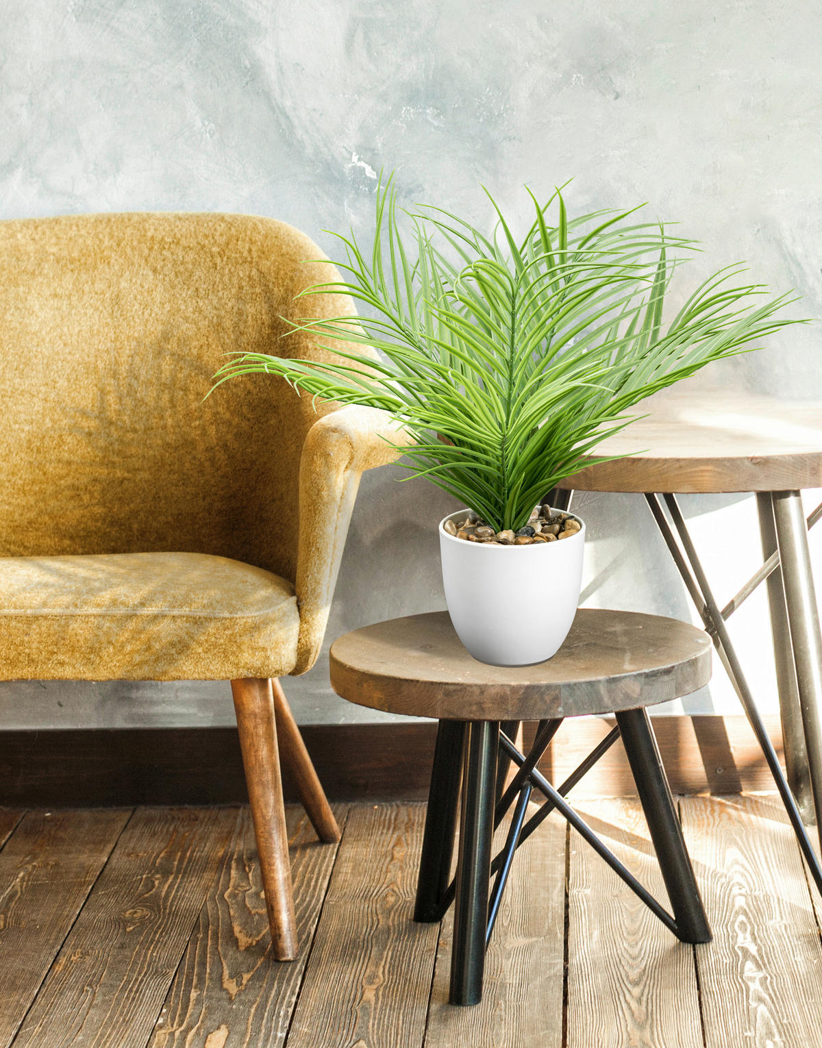 Deko-Pflanze grün Kunststoff H: ca. 37 cm Mini-Arecapalme - weiß/grün (37,00cm)