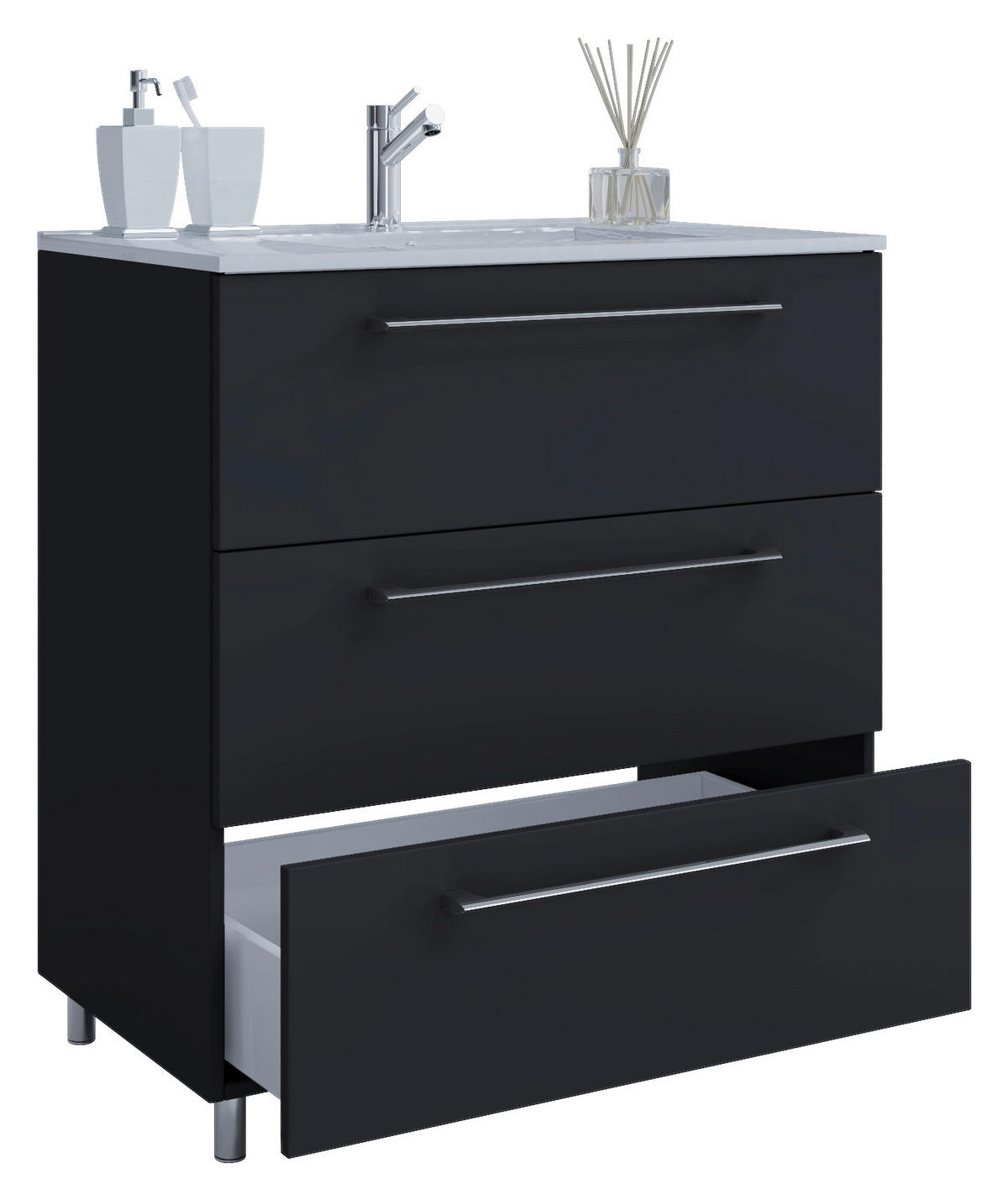 Badblock 2tlg-Schubo weiß schwarz B/H/T: ca. 80x86x46 cm 2tlg-Schubo - weiß/schwarz (80,00/86,00/46,00cm) - VCM Möbel