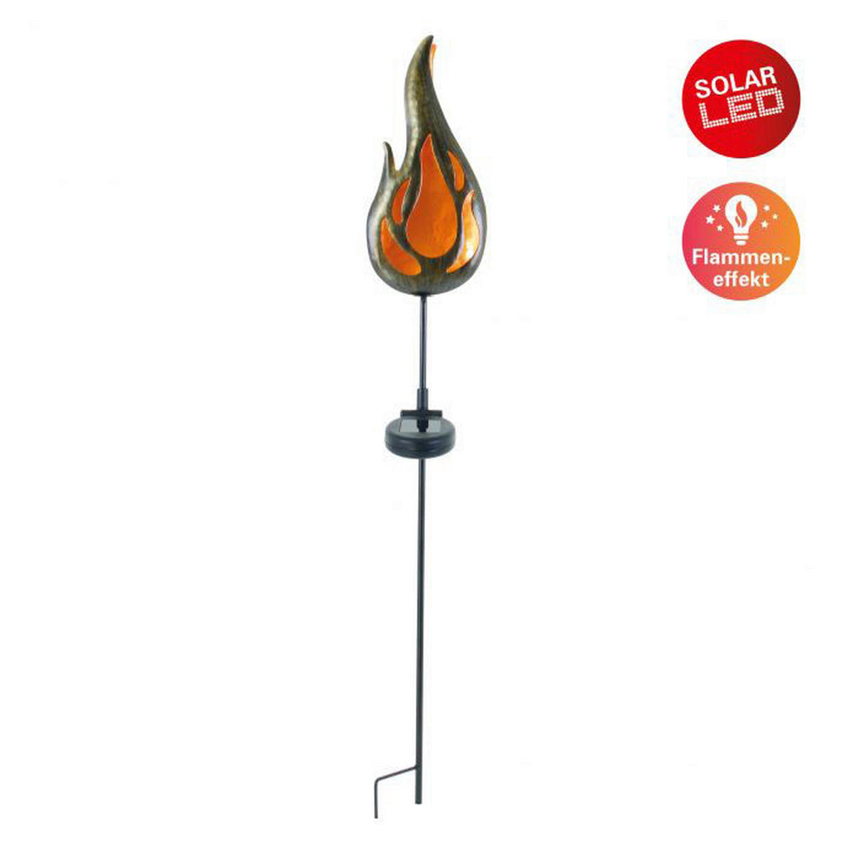 LED-Solar Erdspieß NV5244956 bronze Metall H/T/L: ca. 84x7x13 cm Flamme - bronze (13,00cm) - Näve Leuchten