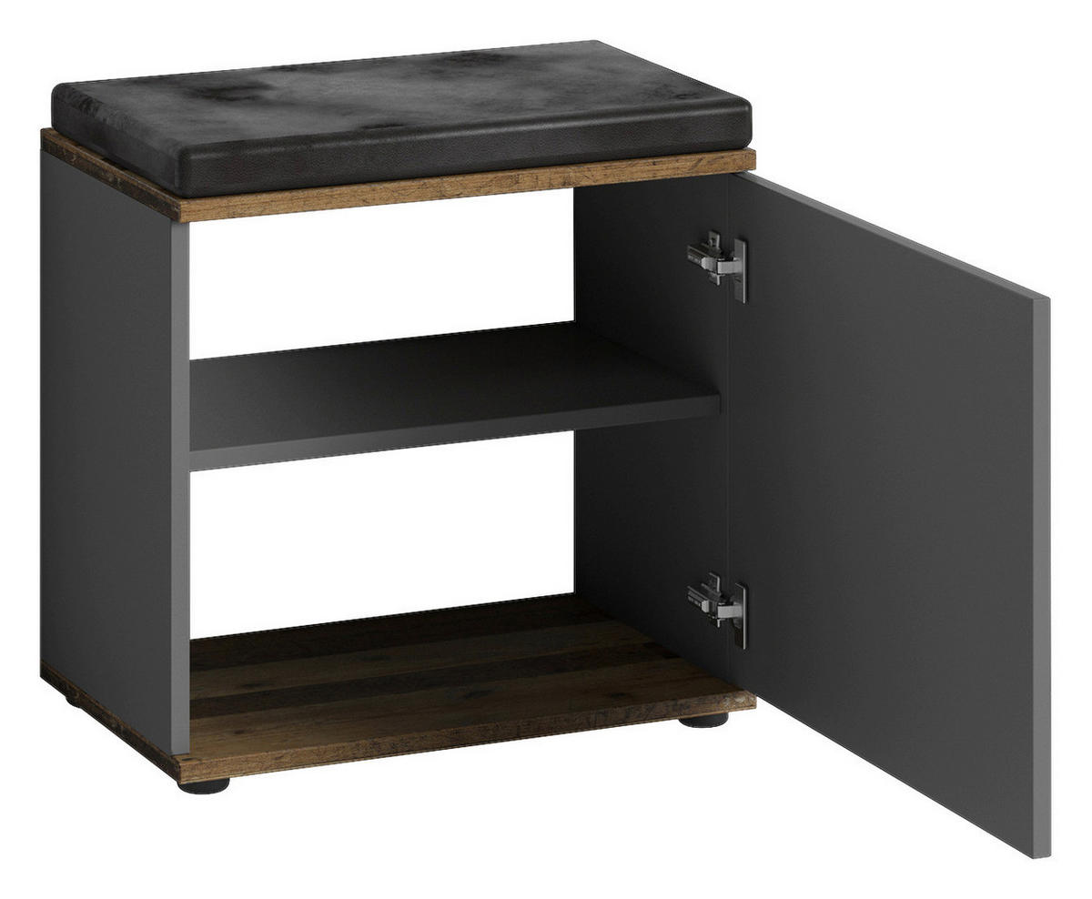 Sitzbank JAKOB schwarz anthrazit Eiche Old Wood Nachbildung B/H/T: ca. 48,5x49x30 cm JAKOB - Eiche/schwarz (48,50/49,00/30,00cm) - byLIVING