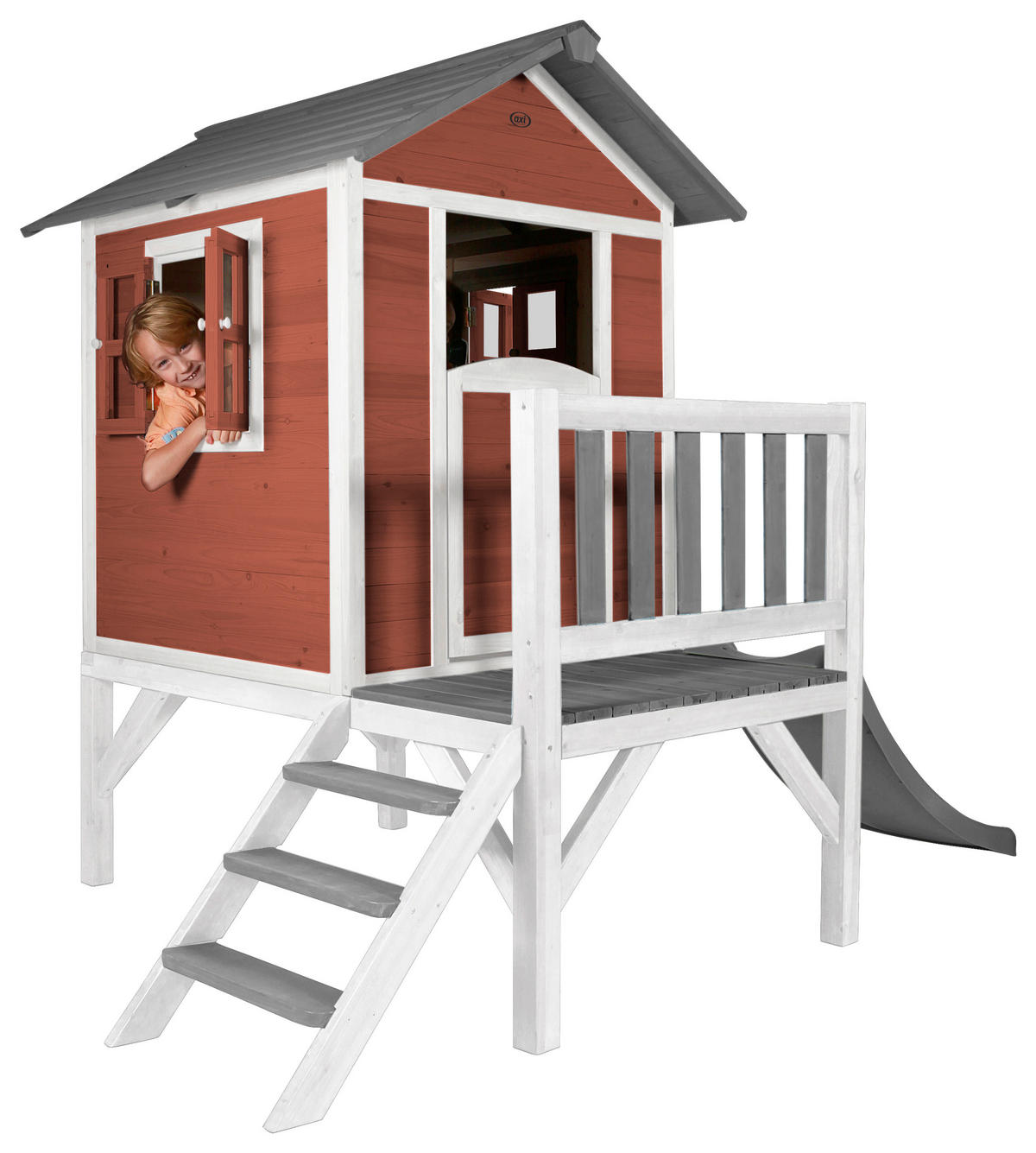 AXI Spielhaus Lodge XL rot B/H/L: ca. 240x189x167 cm Lodge XL - rot/grau (167,00/240,00/189,00cm) - AXI