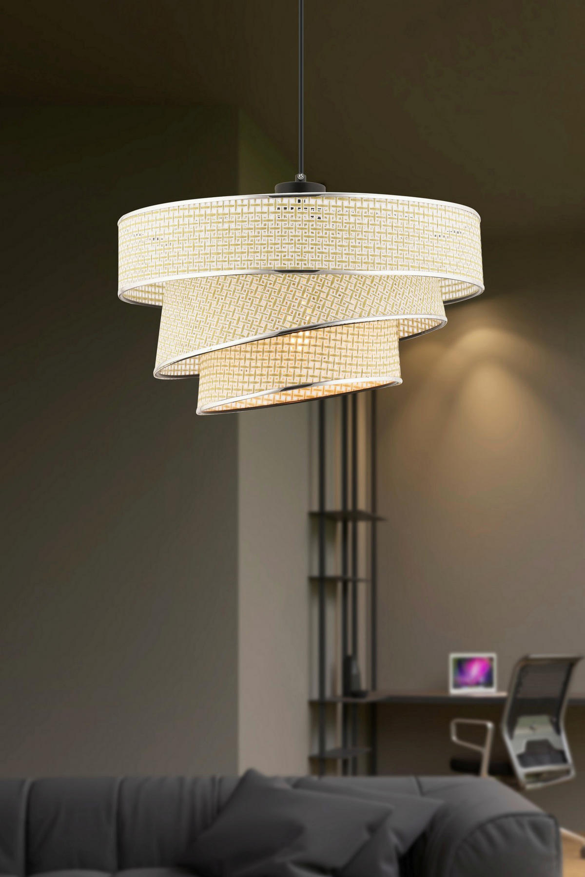 Opviq Pendelleuchte creme silber Baumwolle Metall B/H/L: ca. 40x72x40 cm E27 1 Brennstellen Couper Hazeran - creme/silber (40,00/40,00/72,00cm) - Opviq