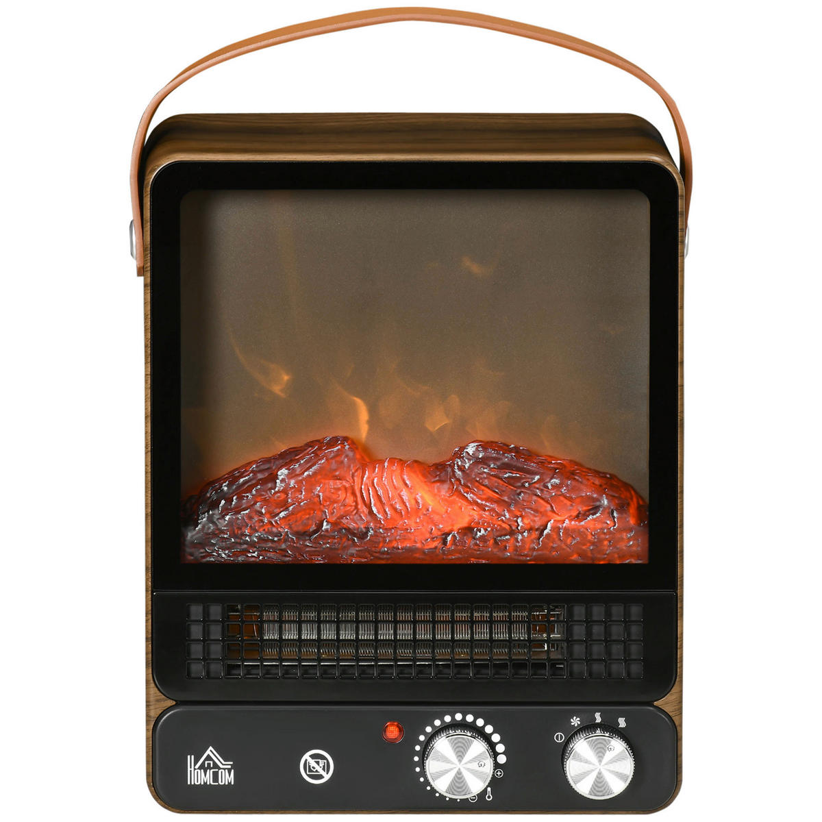 HOMCOM Elektro-Feuerstelle 820-348V90WN braun Edelstahl Polypropylen Kunststoff B/H/L: ca. 17,5x30,3x37,4 cm ca. 1500 W Elektrische_Feuerstelle - braun (37,40/17,50/30,30cm) - HOMCOM