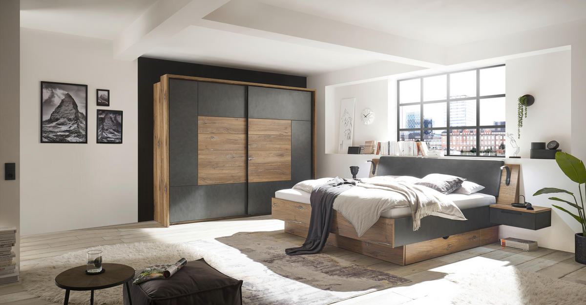 Bettanlage York Oak Flagstaff Nachbildung Matera Optik B/H/T: ca. 278x102x217 cm Liegefläche B/L: ca. 180x200 cm York - Oak (278,00/102,00/217,00cm)