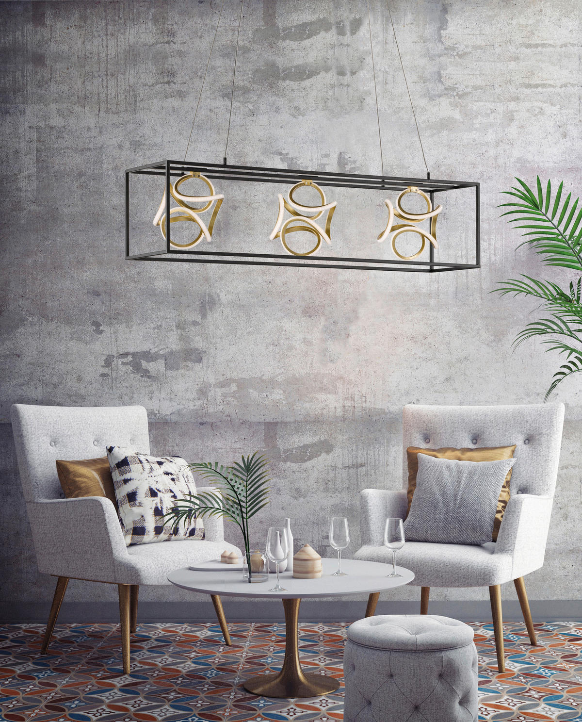 Fischer & Honsel LED-Pendelleuchte 60404 schwarz gold Metall B/H/T: ca. 108x160x26 cm 3.0 Brennstellen Gesa - gold/schwarz (108,00/160,00/26,00cm) - Fischer & Honsel