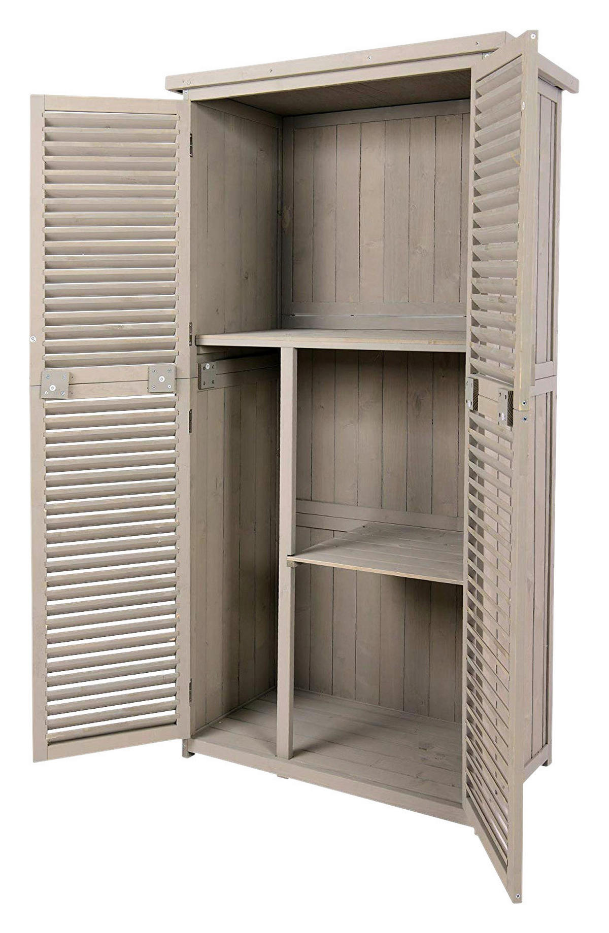 Outsunny Gartenschrank grau Kiefer B/H/L: ca. 46,5x160x87 cm Gartenschrank_mit_4_Fächer - grau (87,00/46,50/160,00cm) - Outsunny