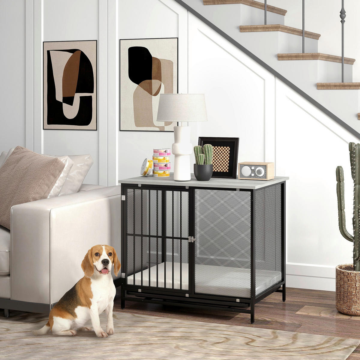 PawHut Hundekäfig grau Stahl B/H/L: ca. 55x71x80 cm Hundekäfig - schwarz/grau (80,00/55,00/71,00cm) - PawHut