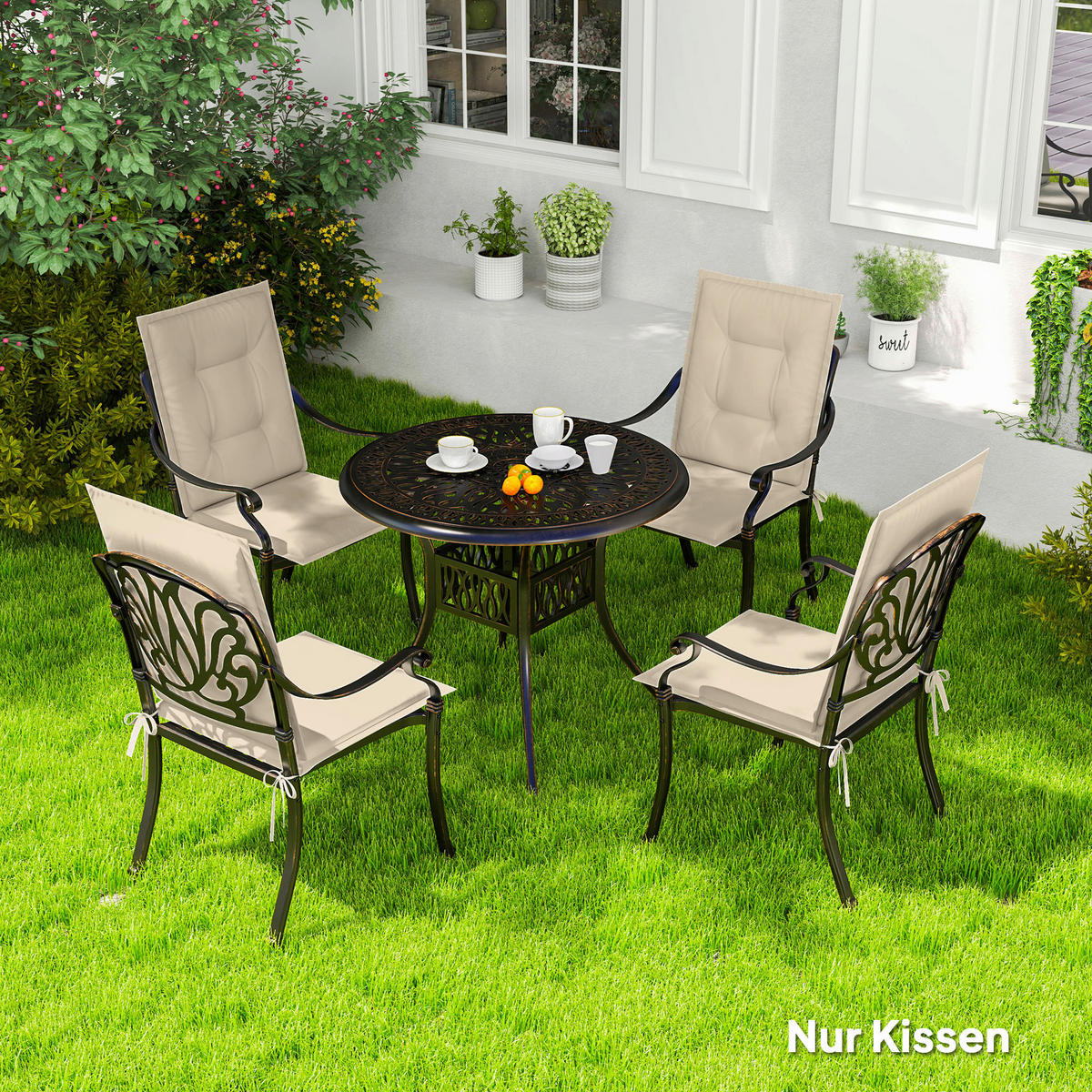 Outsunny Sitzkissen 4er Set beige Polyester B/H/L: ca. 50x5x108 cm Sitzkissen 4er Set - beige (108,00/50,00/5,00cm) - Outsunny
