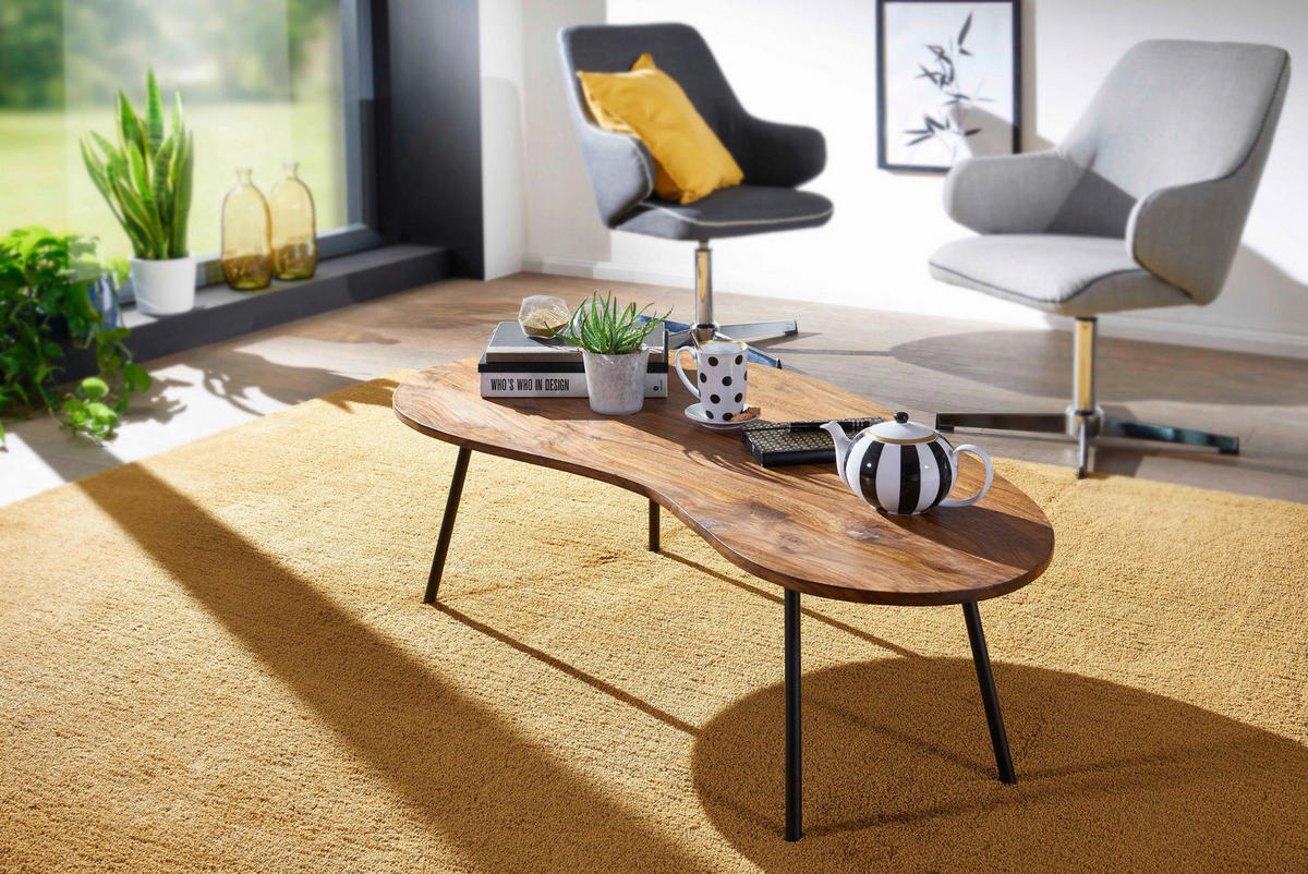 Couchtisch natur schwarz pulverbeschichtet B/H/T: ca. 122x36x63 cm Couchtisch - natur/schwarz (122,00/36,00/63,00cm) - Wohnling