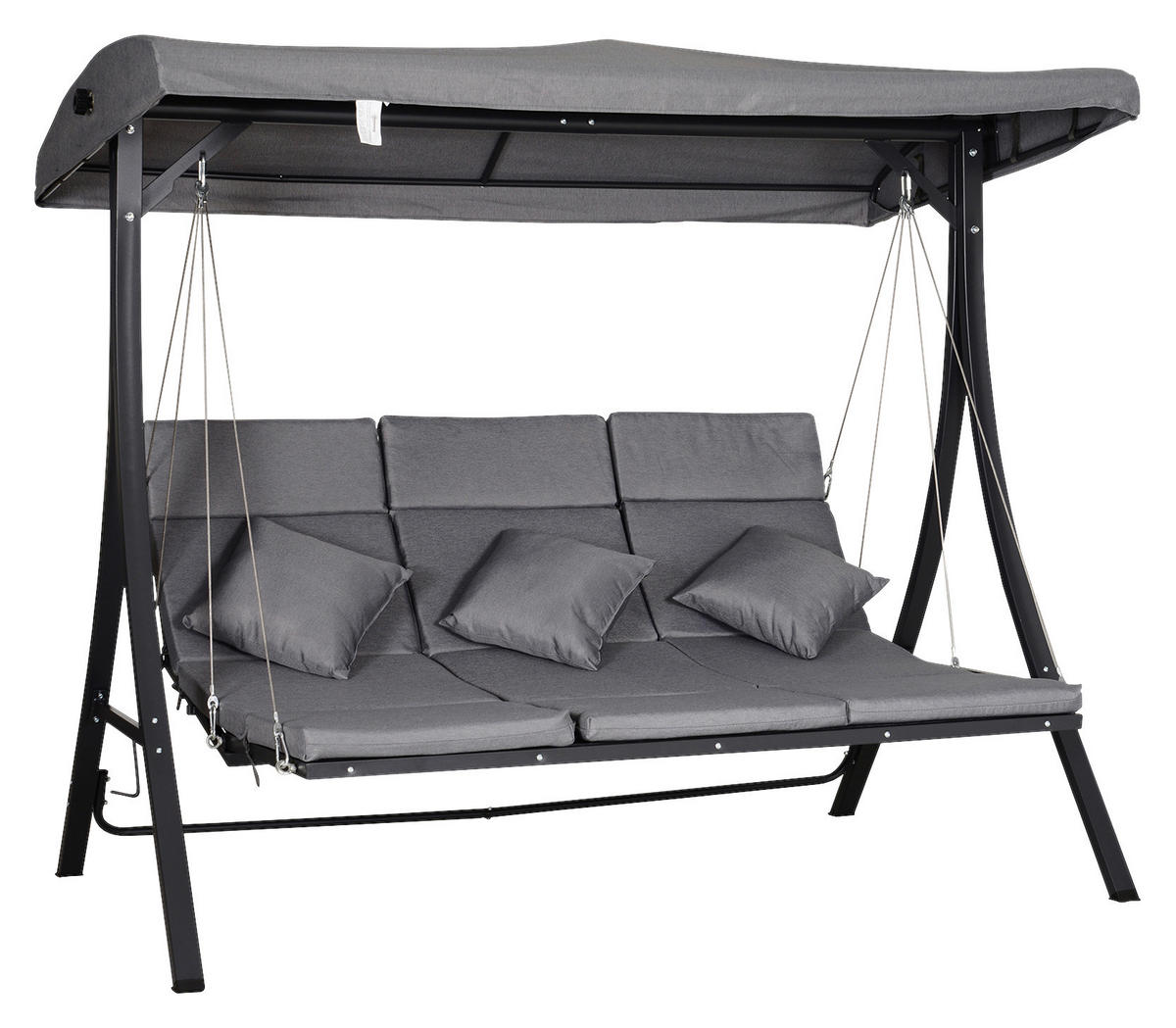 Outsunny Hollywoodschaukel grau Metall B/H/T: ca. 200x168x115 cm Hollywoodschaukel_3-Sitzer - schwarz/grau (200,00/168,00/115,00cm) - Outsunny