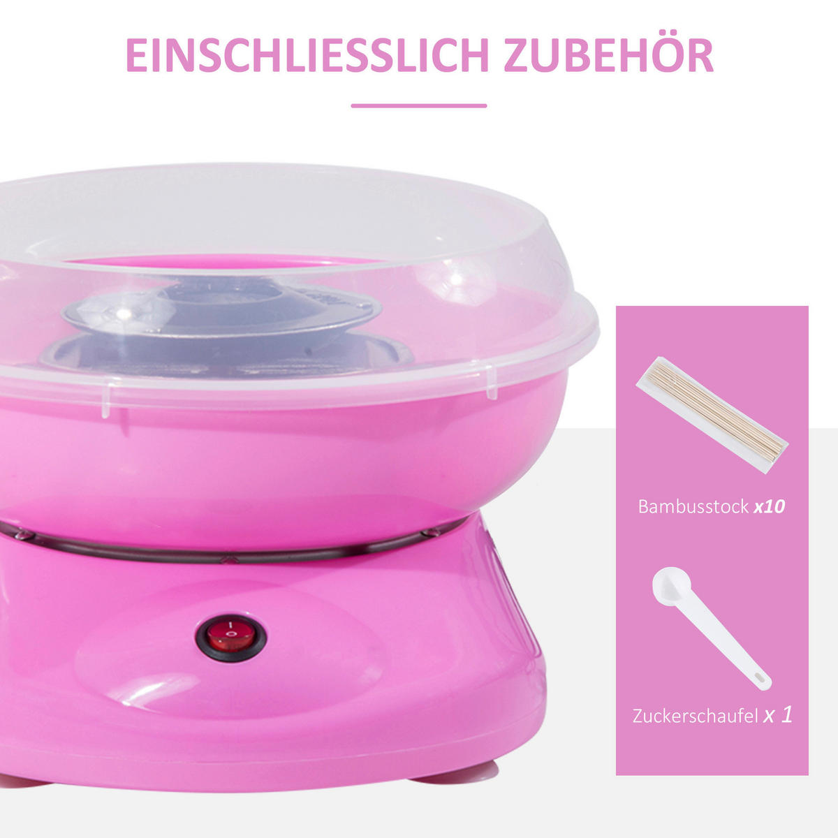 HOMCOM Küchengerät 800-016PK rosa Edelstahl Polypropylen B/H/L: ca. 26x27x18 cm Zuckerwattemaschine - rosa (18,00/26,00/27,00cm) - HOMCOM