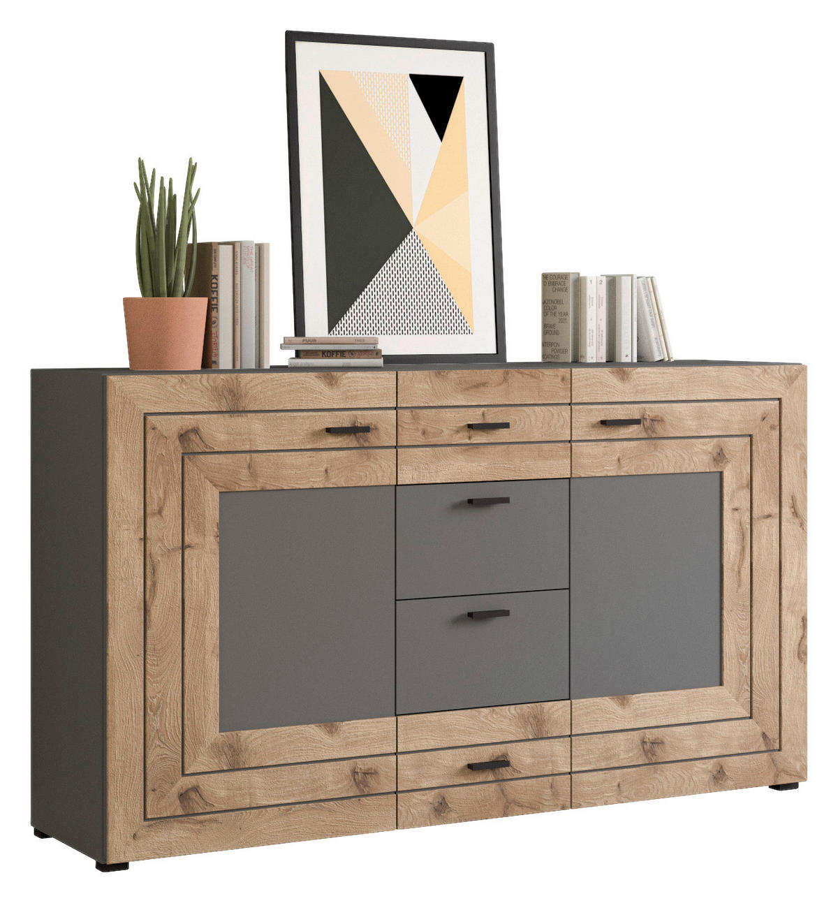 Sideboard Freno B/H/T: ca. 160x90x40 cm Freno - Eiche/schwarz (160,00/90,00/40,00cm) - xonox.home