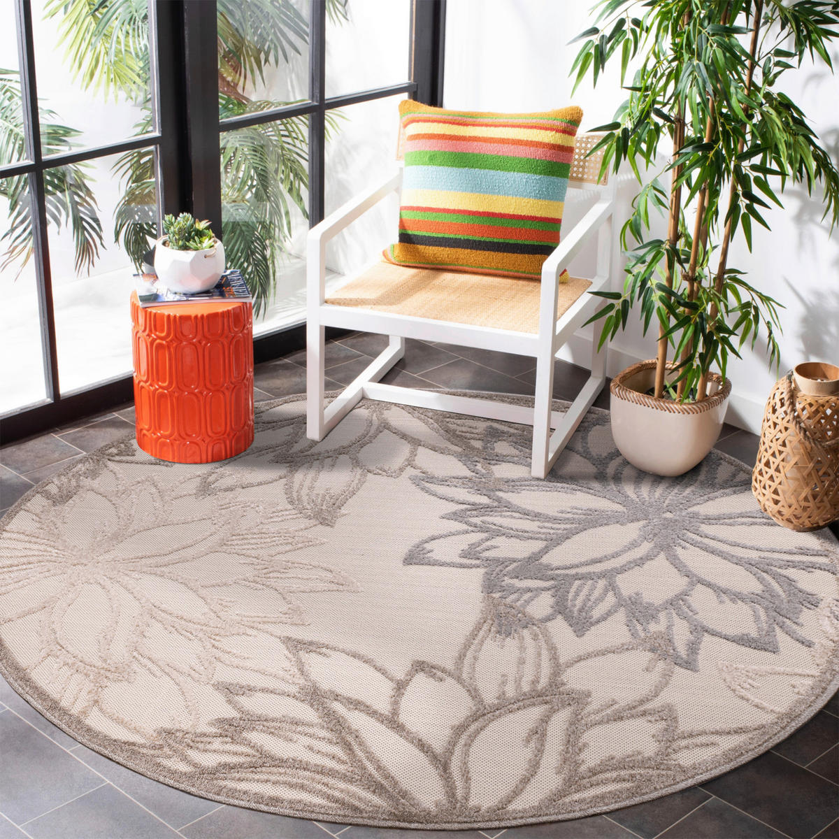 Sanat Outdoorteppich FLORAL creme B/L: ca. 120x120 cm FLORAL - creme (120,00/120,00cm) - Sanat