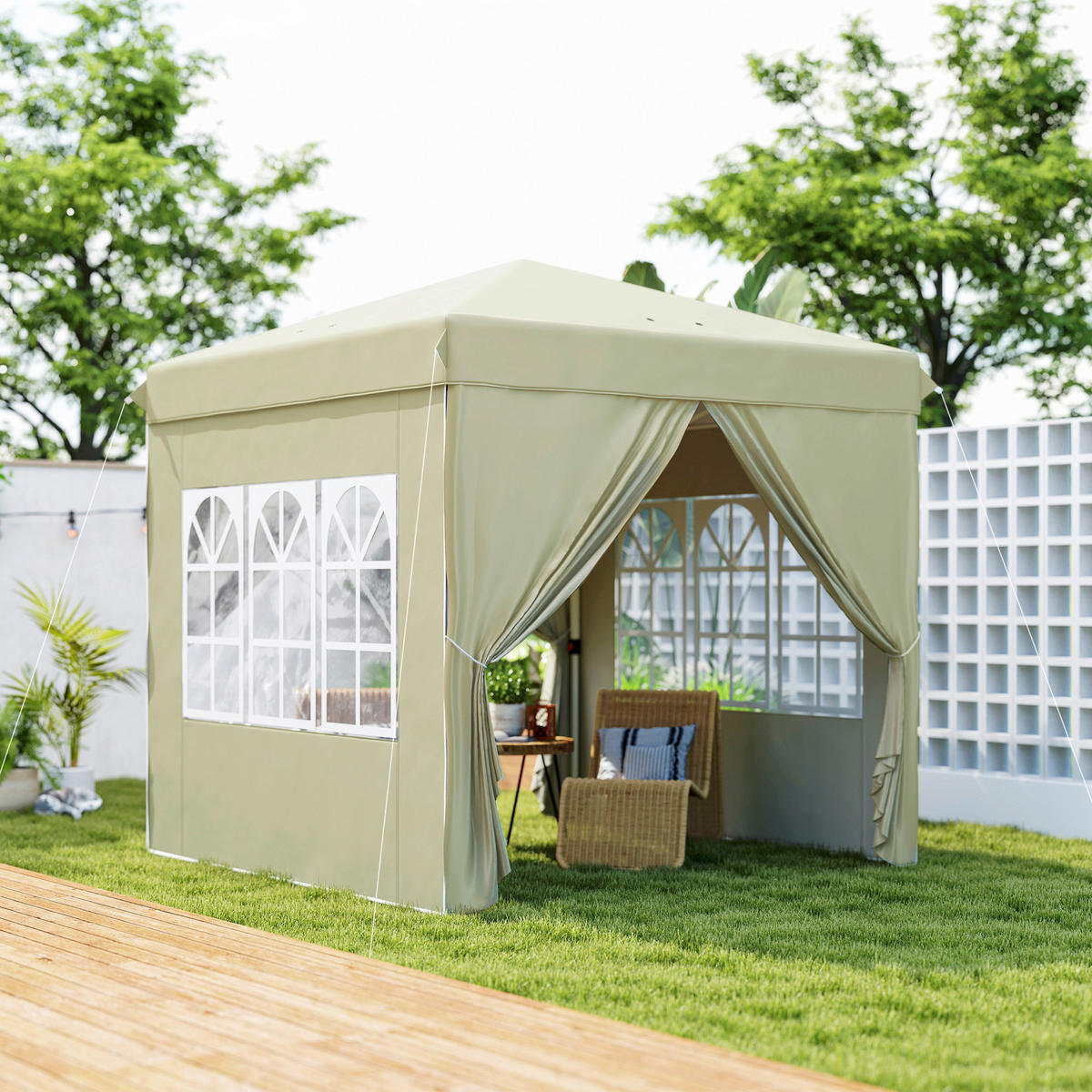 Outsunny Pavillon cremeweiß Metall B/H/L: ca. 248x270x248 cm Pavillon - cremeweiß (248,00/248,00/270,00cm) - Outsunny