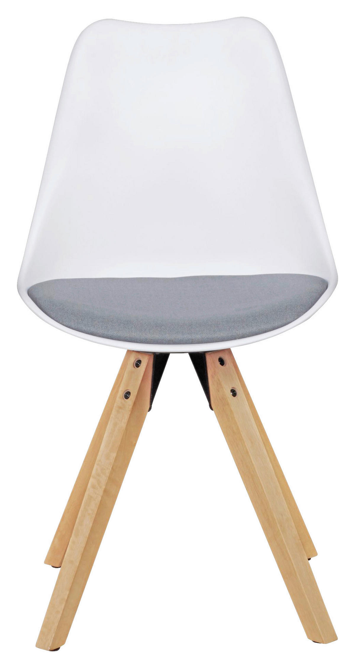 Stuhl 2er-Set weiß grau natur Kunststoff Echtholz Leinen B/H/T: ca. 49x87x52 cm 2er-Set - weiß/natur (49,00/87,00/52,00cm) - Wohnling