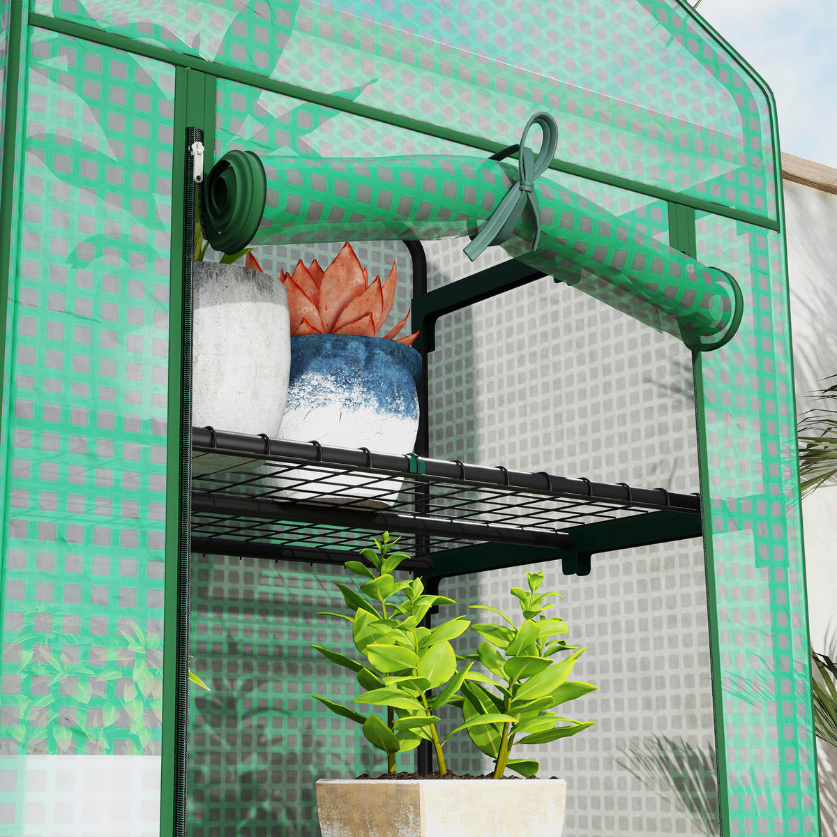 Outsunny Gartenabfallsack B/H/L: ca. 49x193x69 cm Gewächshaus - grün (69,00/49,00/193,00cm) - Outsunny