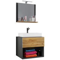 Waschplatz 3tlg-Lendas weiß anthrazit Eiche Honig Nachbildung B/H/T: ca. 60x52x52 cm 3tlg-Lendas - Eiche/weiß (60,00/52,00/52,00cm) - VCM Möbel
